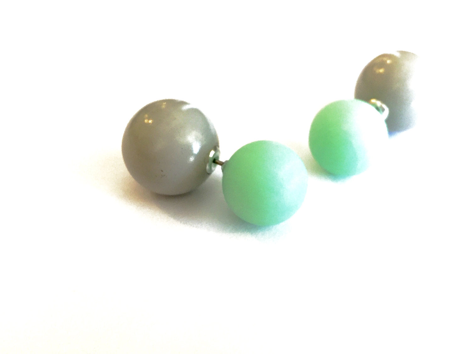 green grey 2 sided earrings