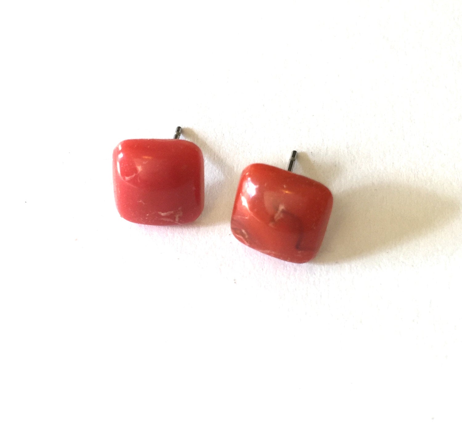 salmon square studs