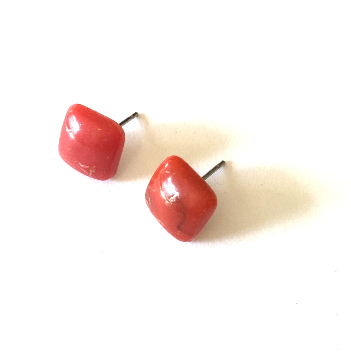 coral square earrings