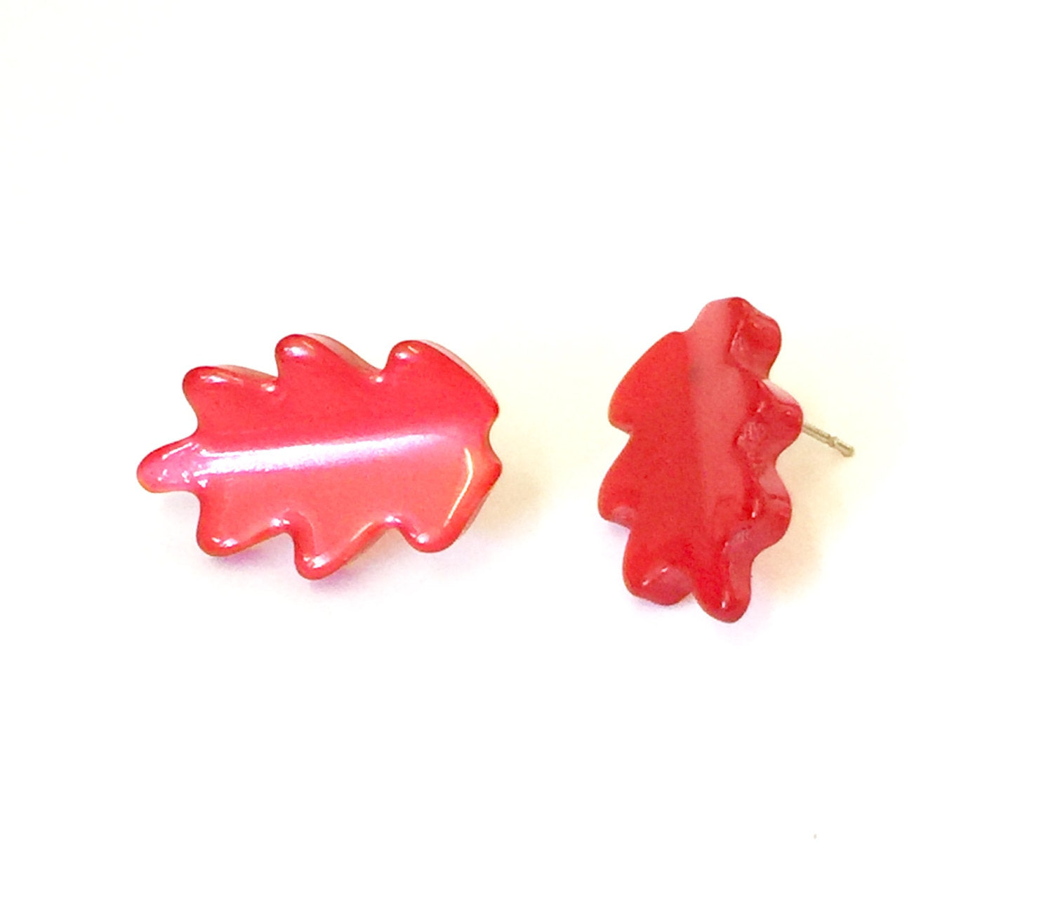 red leaf stud earrings