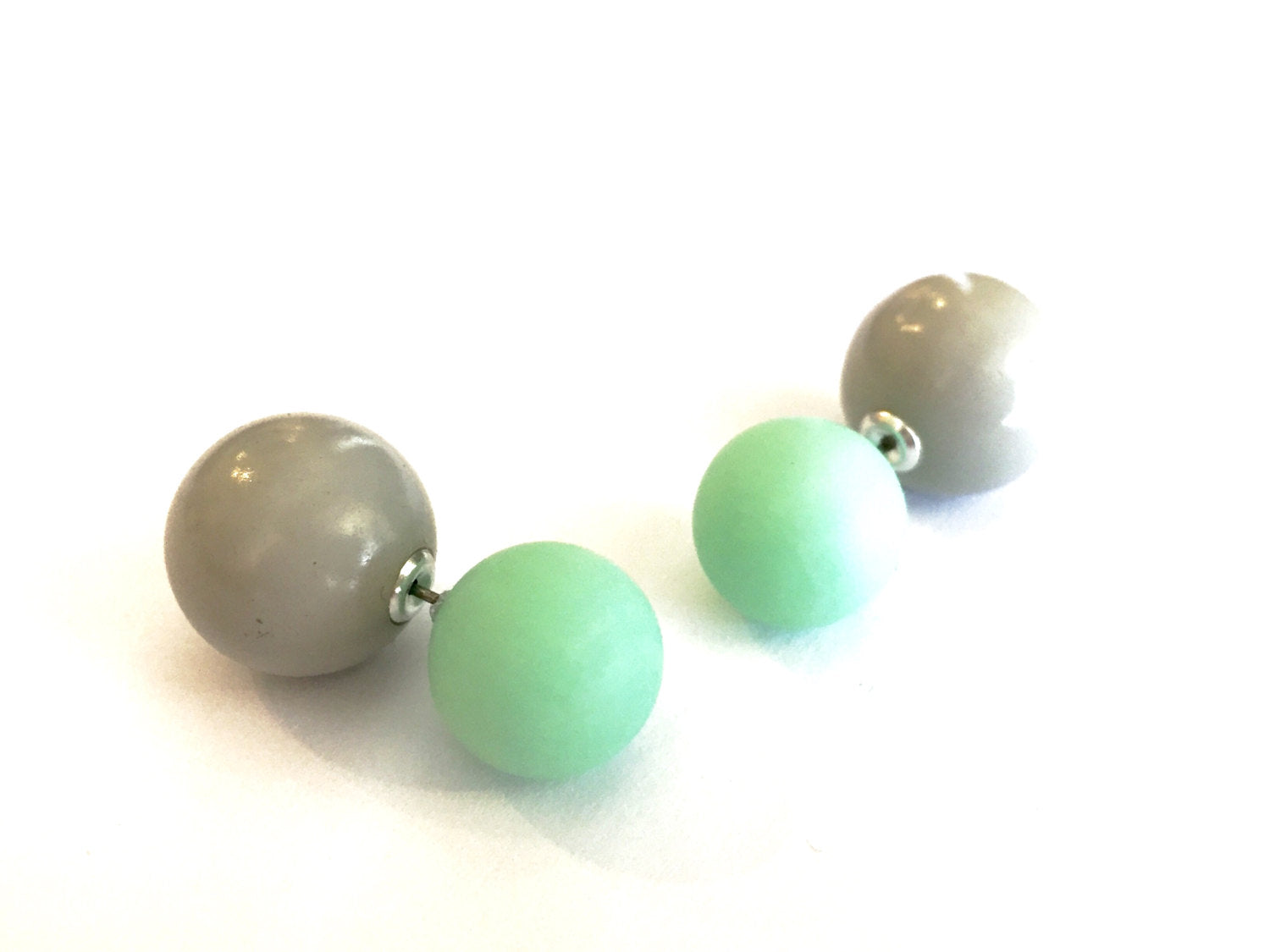 grey green 2 sided earrings