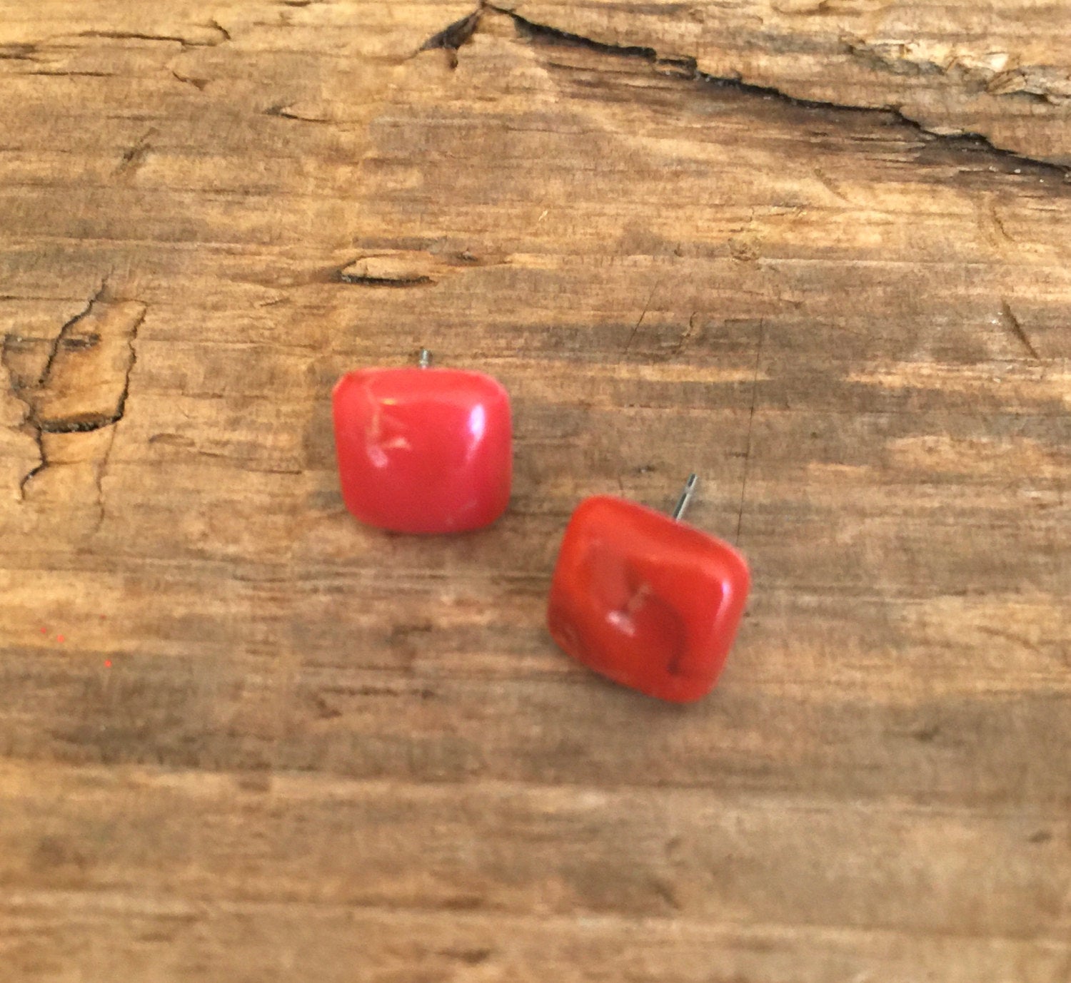coral square studs