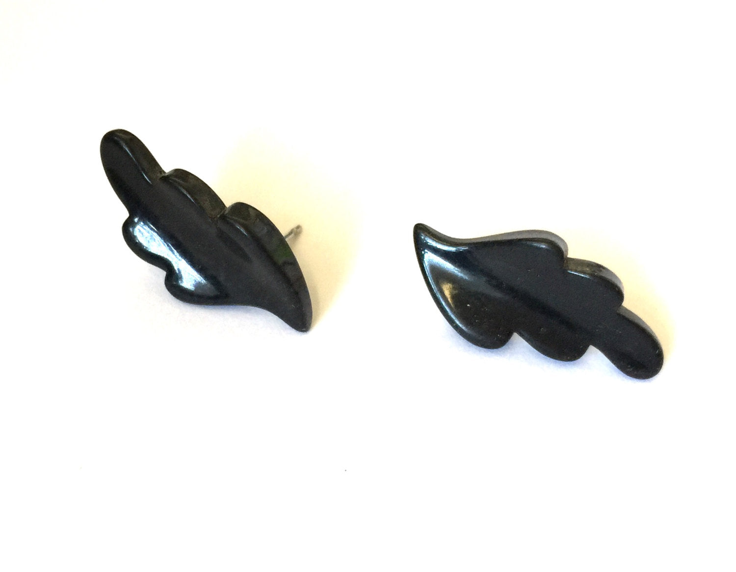 black leaf stud earrings