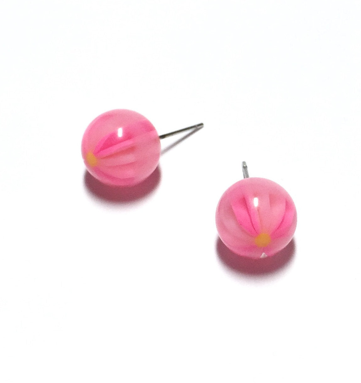pink flower studs