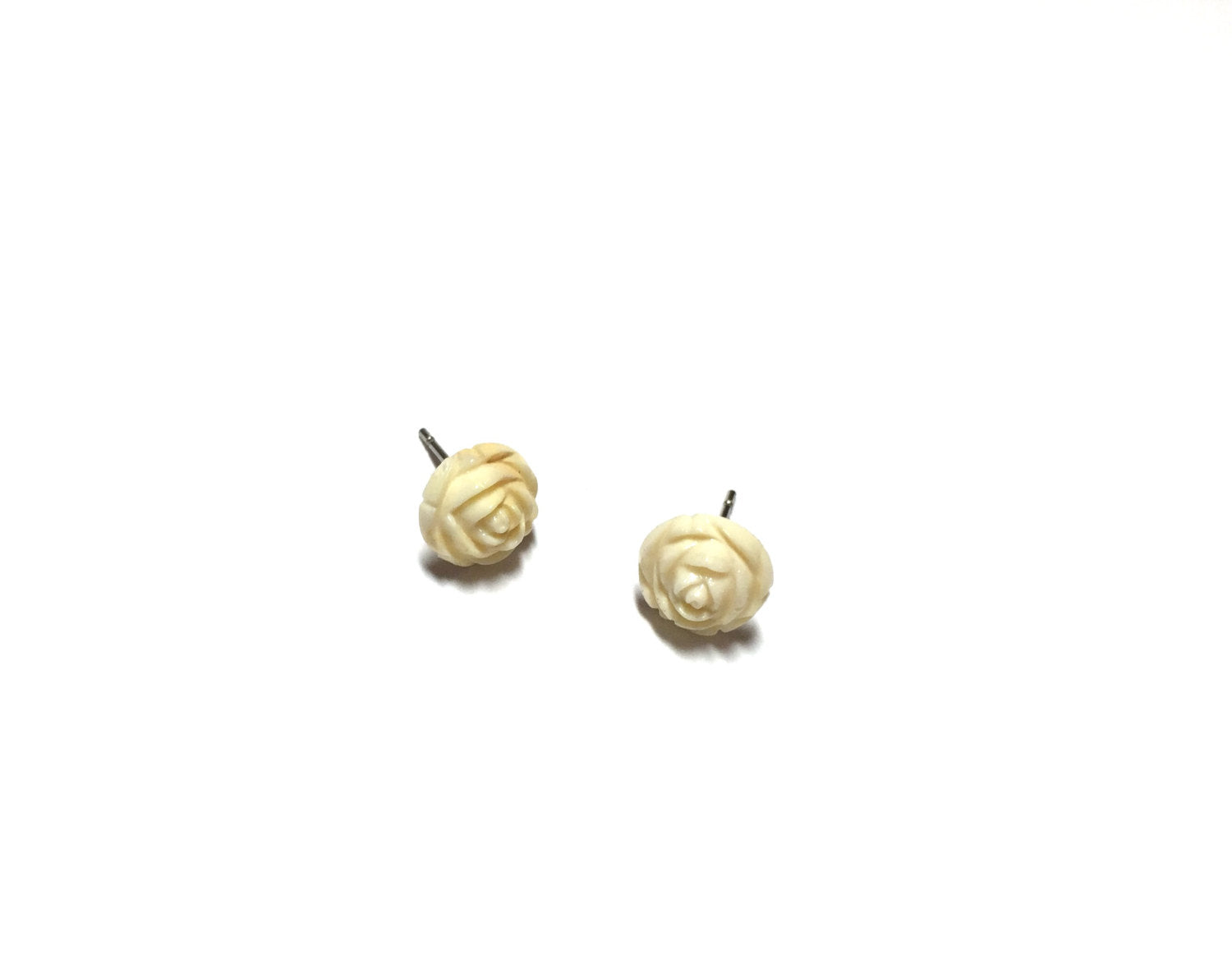 carved rose studs