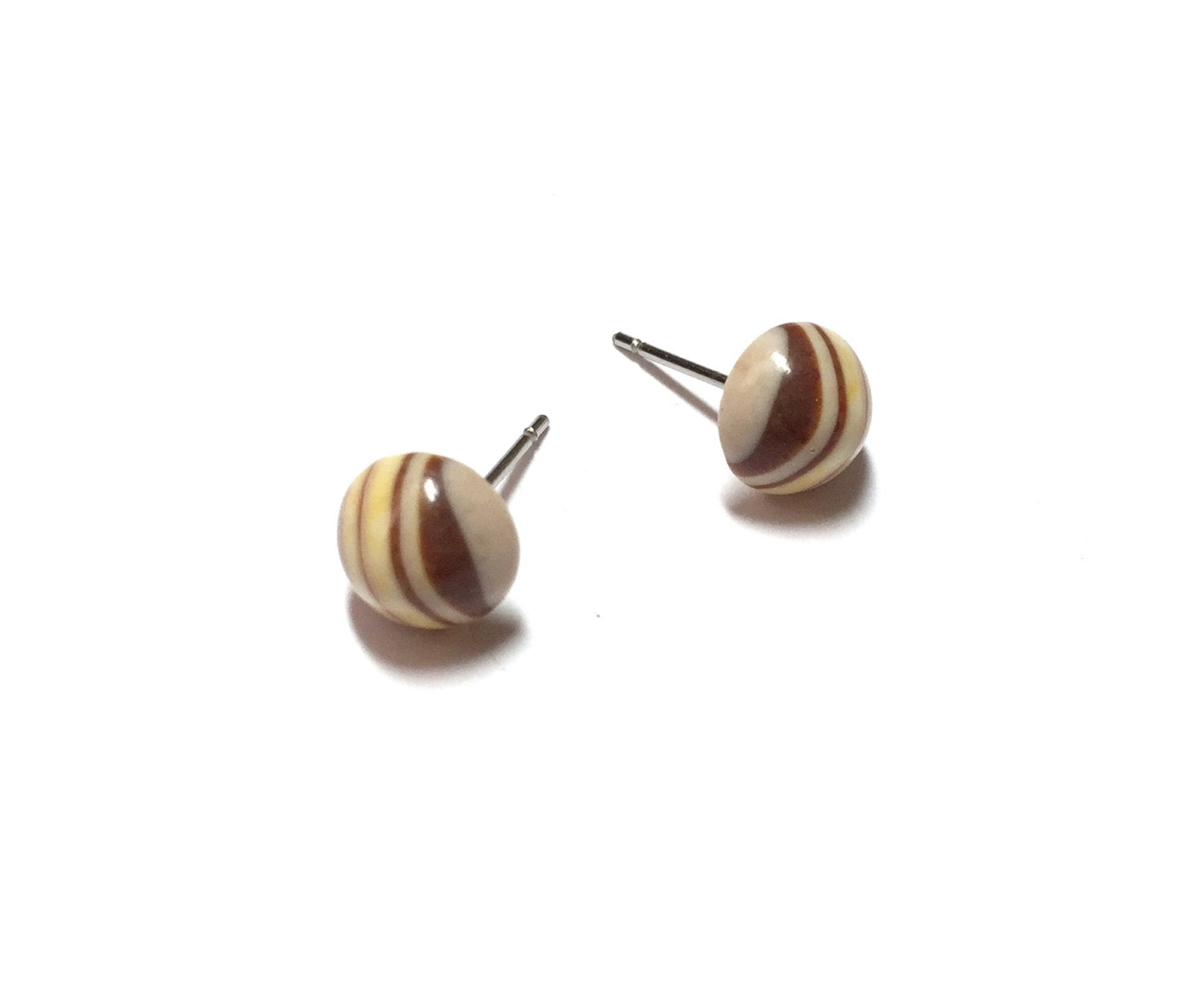 beige striped stud earrings