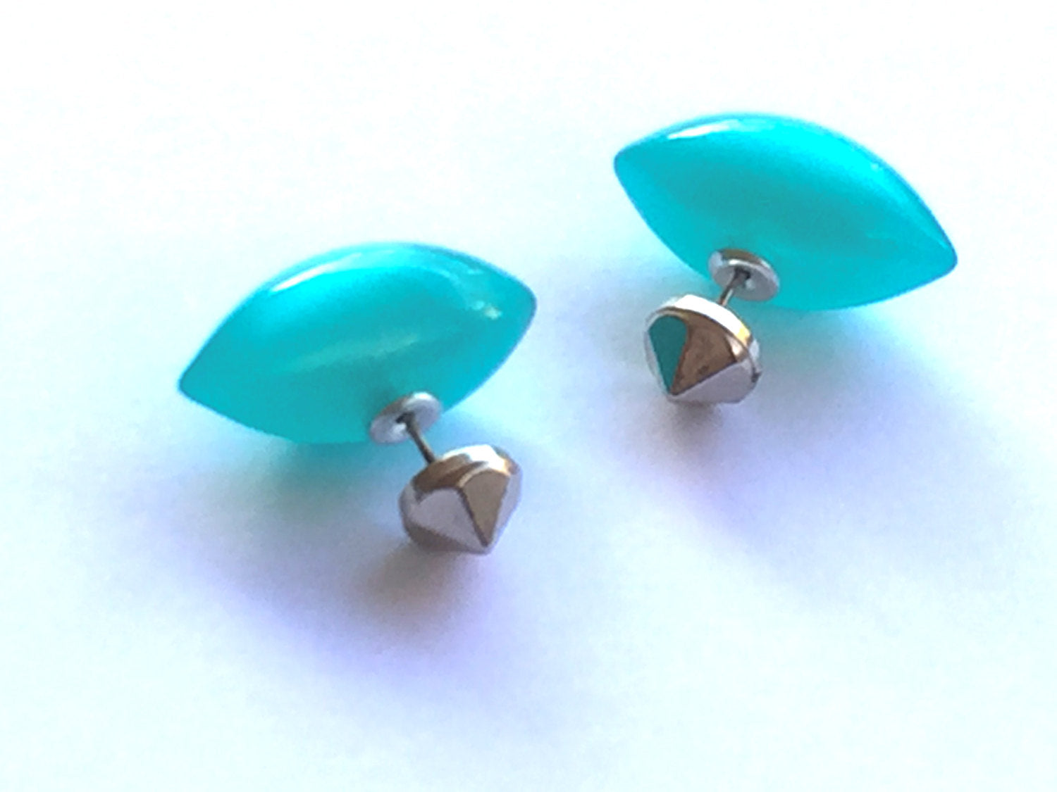 2 sided earrings teal