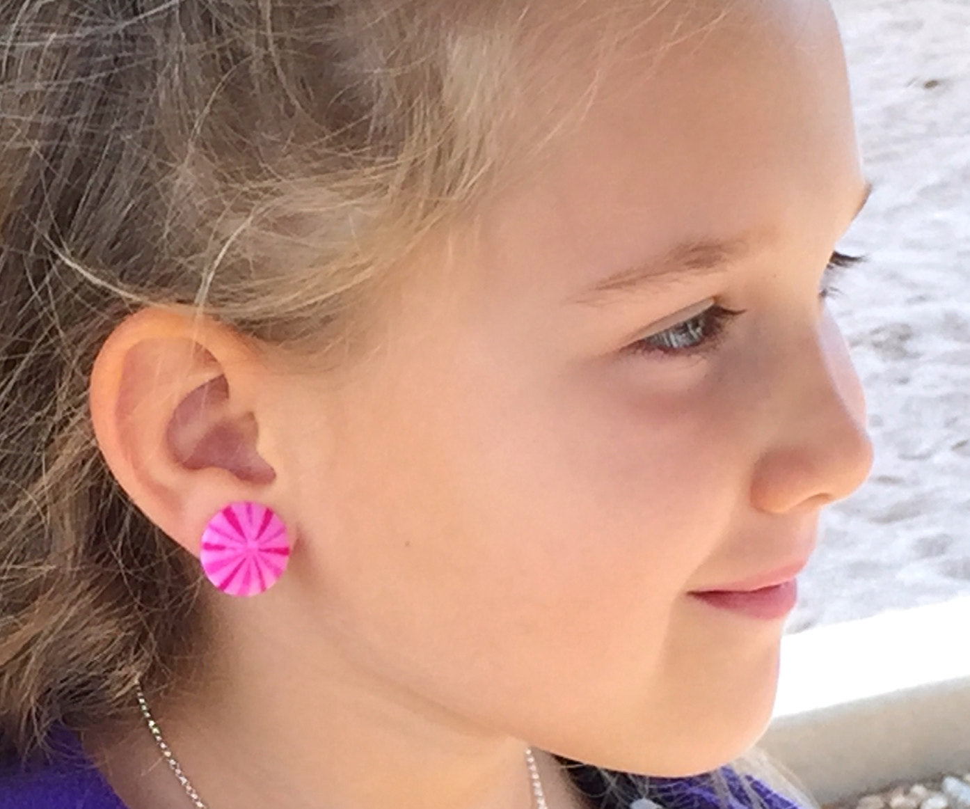 Purple Firework Lucite Disc Stud Earrings