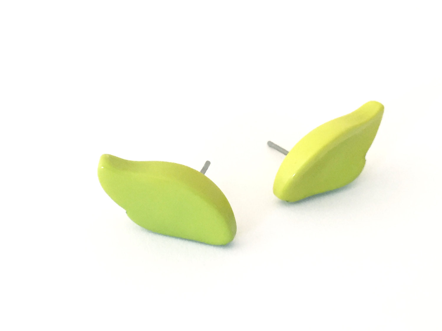 lime green feather earings