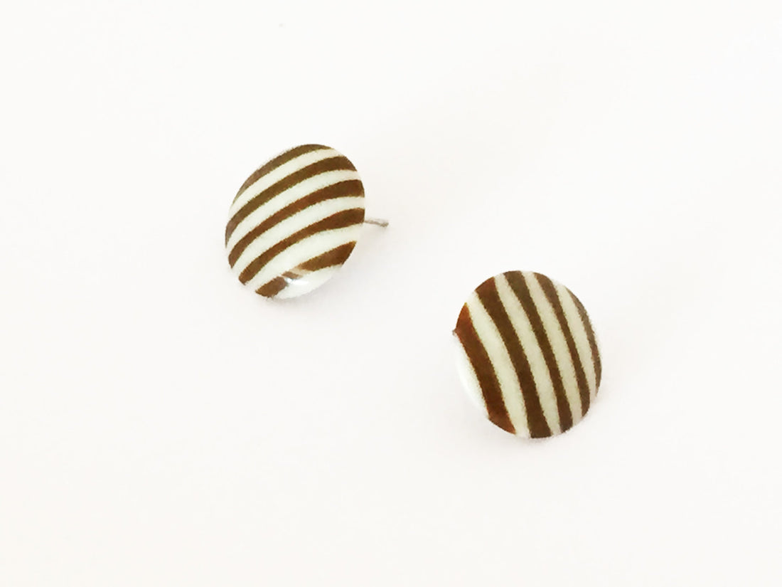 brown white stripe stud earrings
