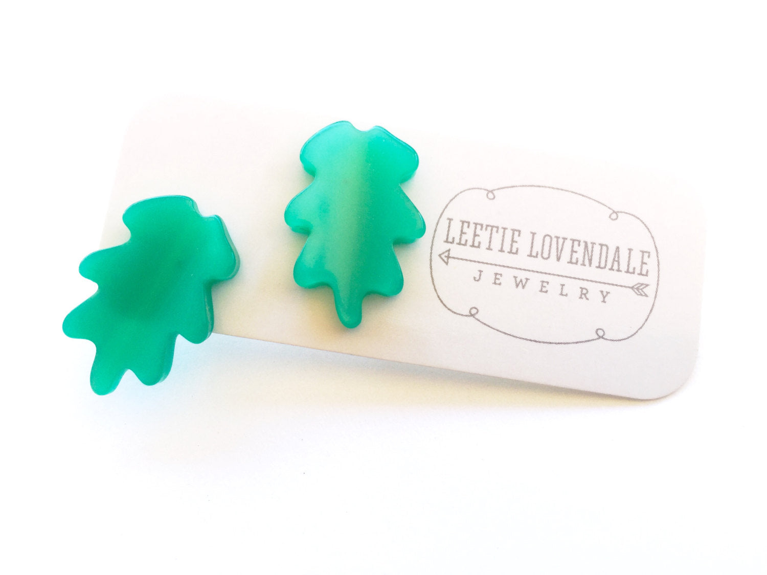 big teal leaf earrings