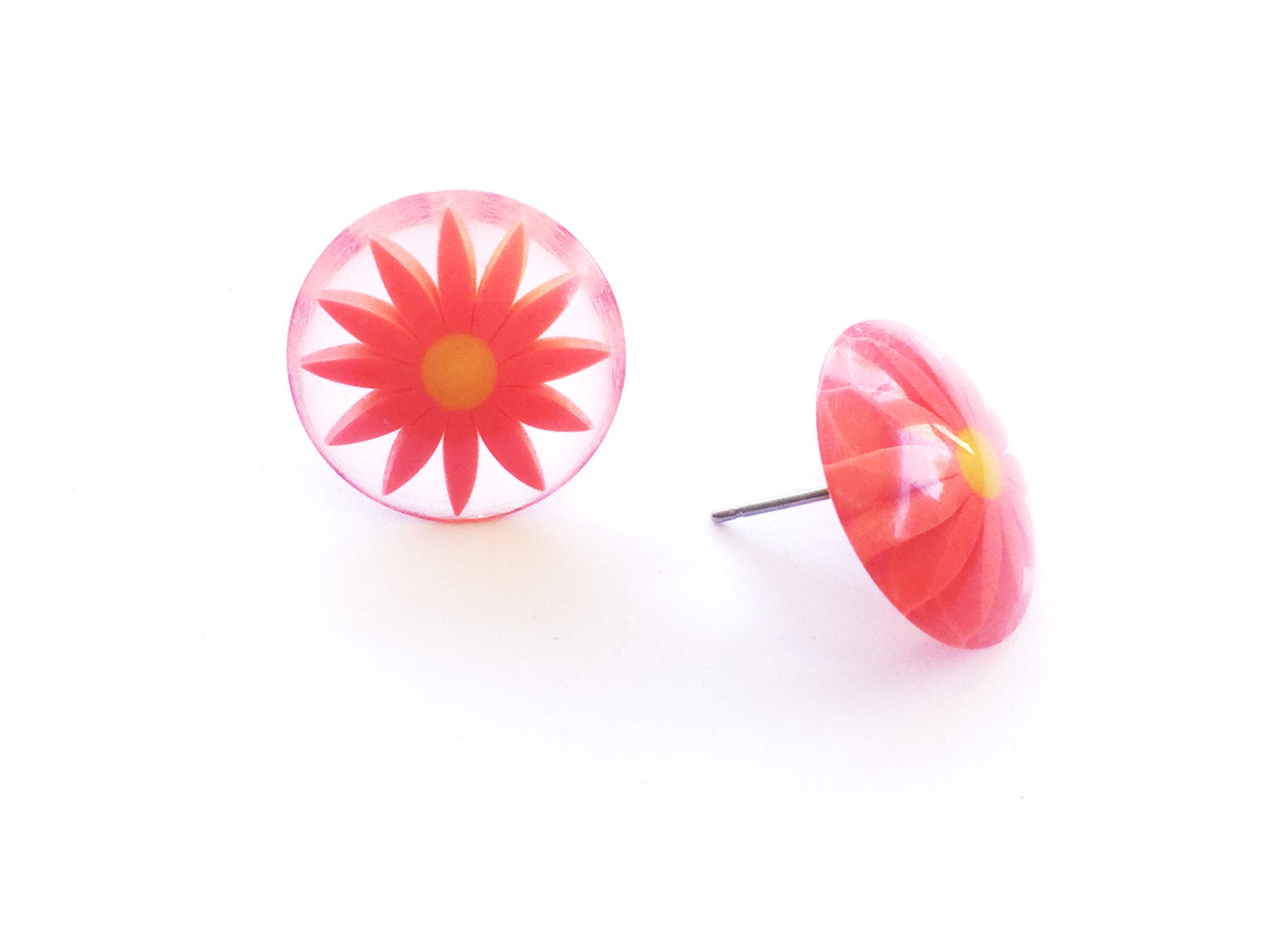 orange flower stud earrings