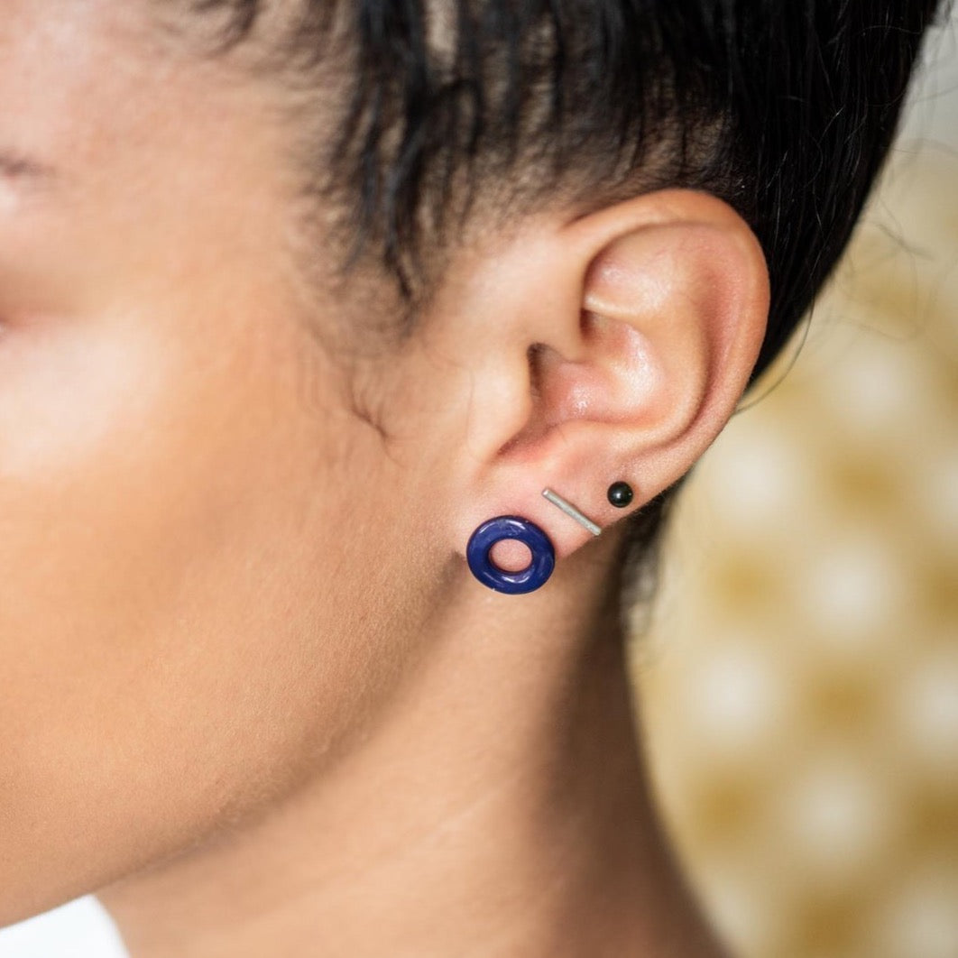Navy Blue Wavy Donut Stud Earrings