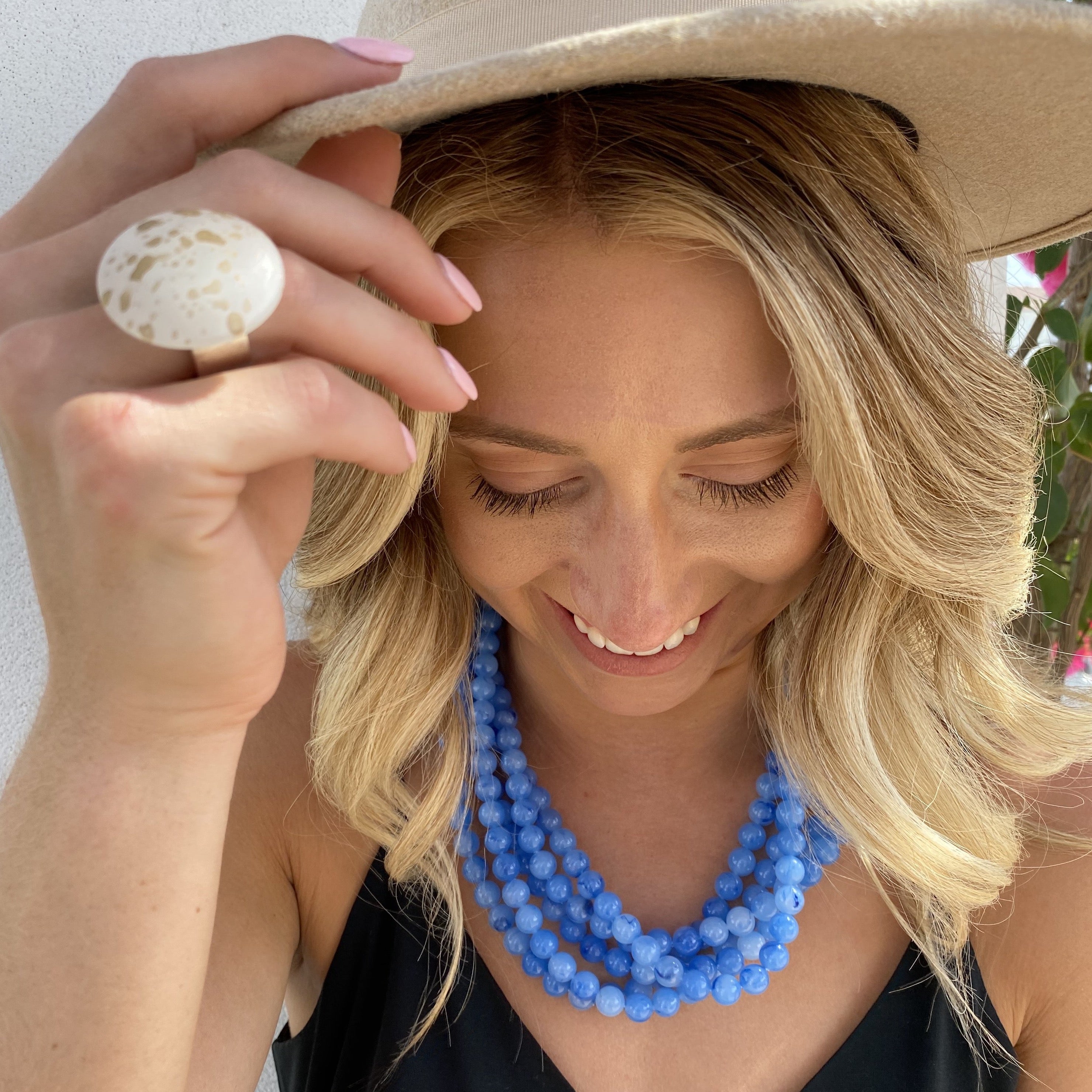 Denim Blue Marbled Lucite Beaded Sylvie Statement Necklace