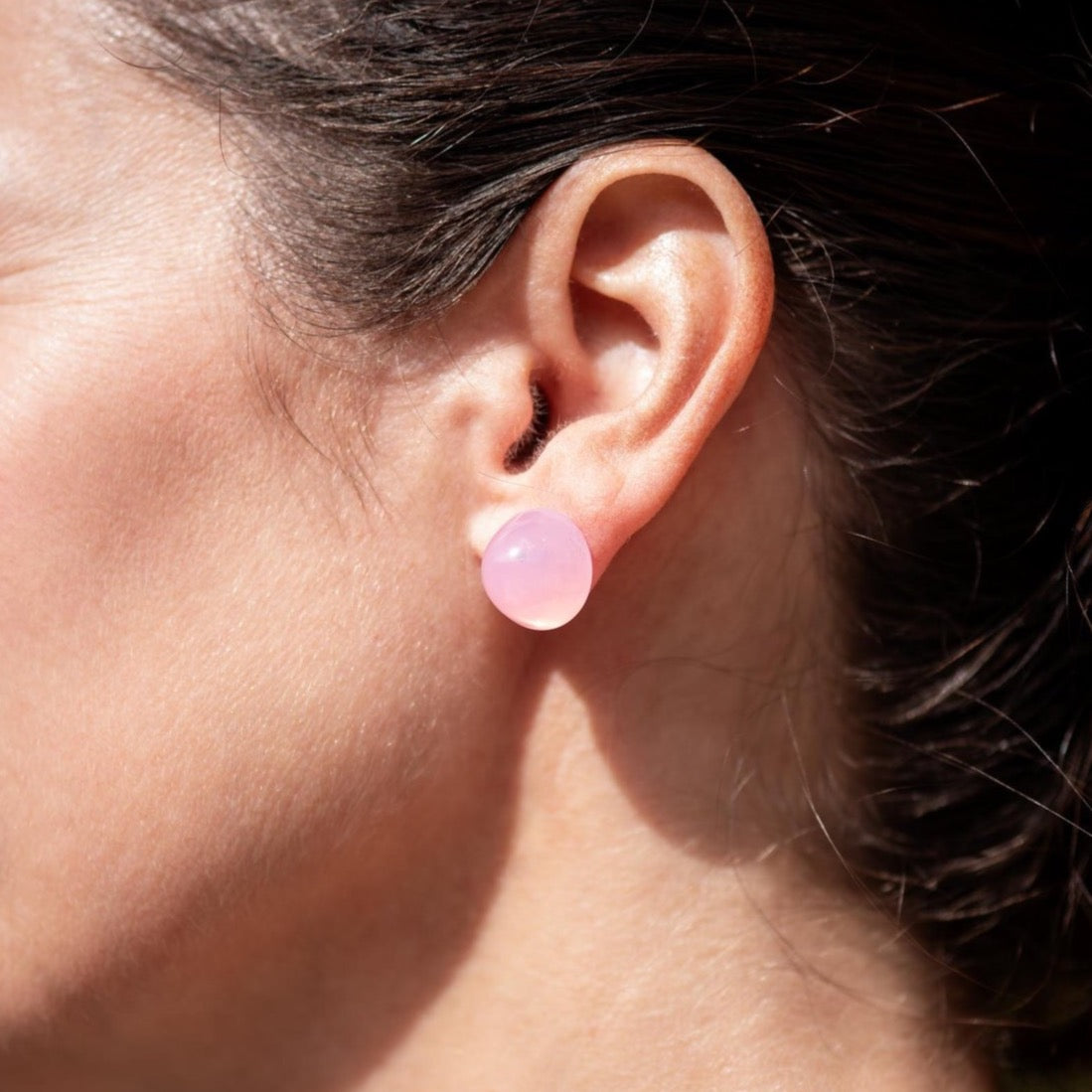 Pink Opal Large Gumdrop Stud Earrings