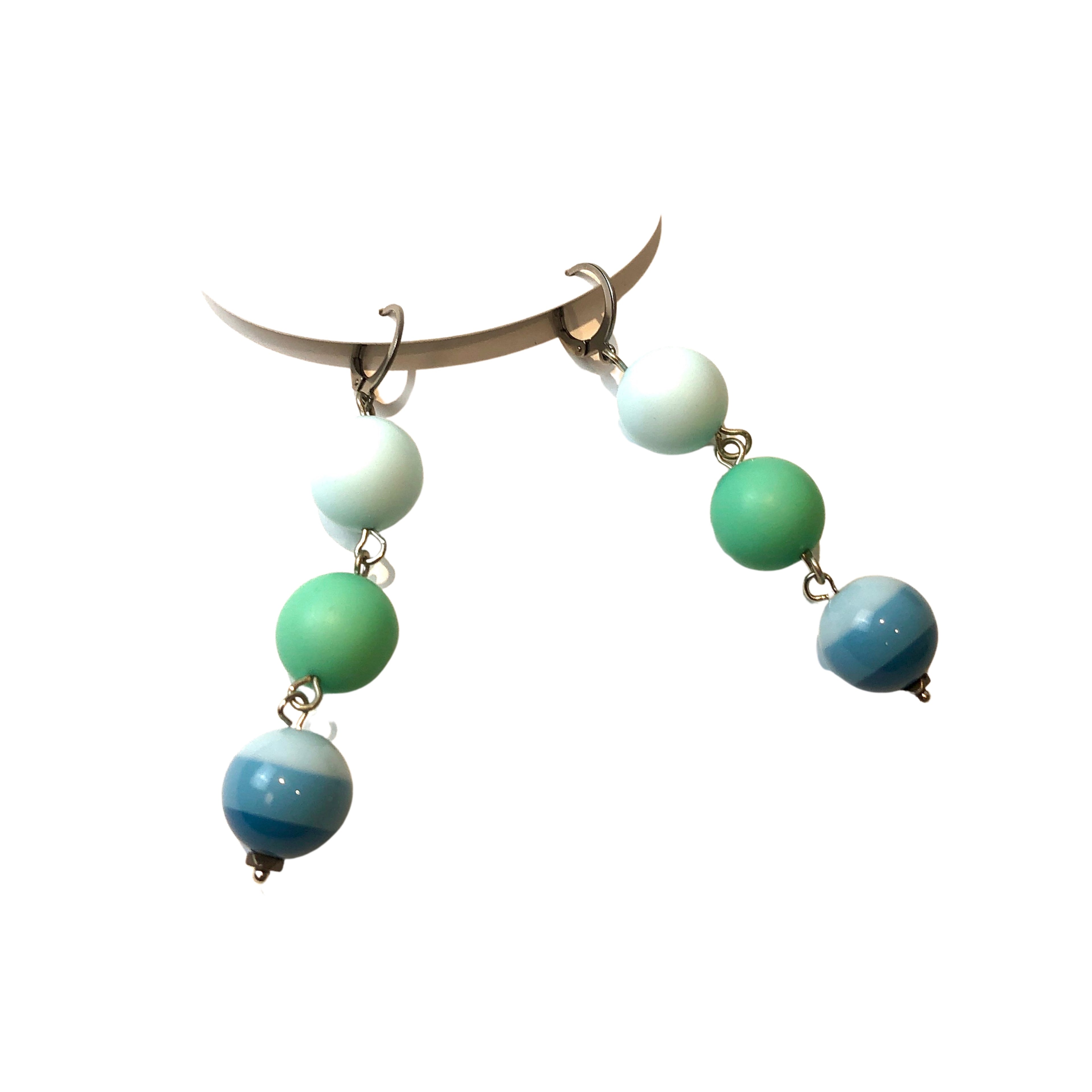 Blue 3 Bead Retro Girl Drop Earrings