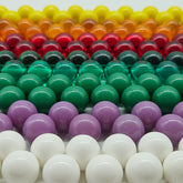 Colorful beaded necklaces in rows.