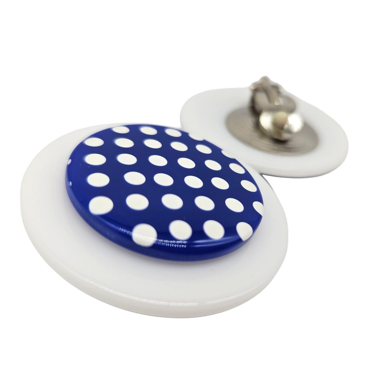 Vintage Archives: Blue Polka Dot Clip-On Earrings