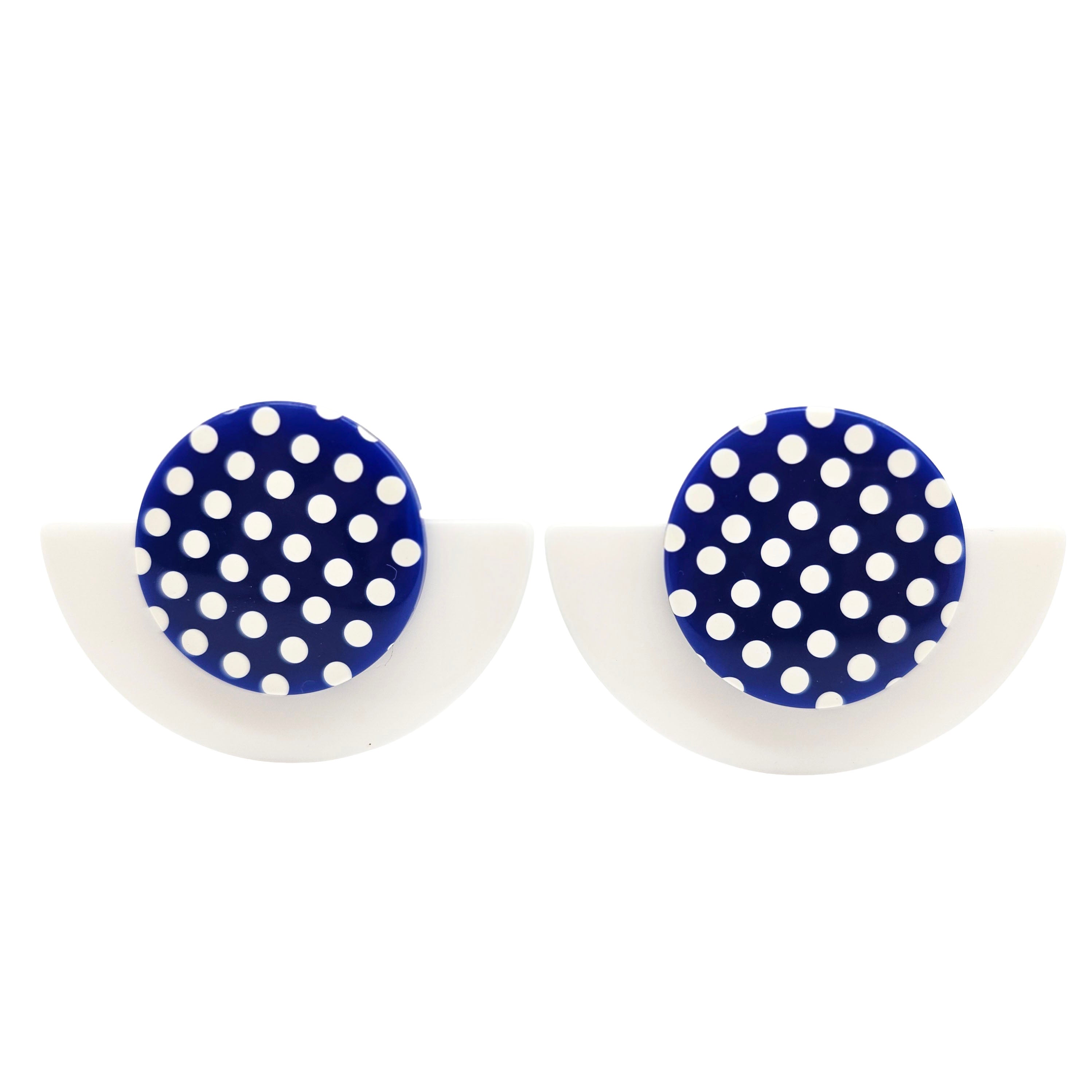 Vintage Archives: Blue Polka Dot Half-Circle Clip-On Earrings