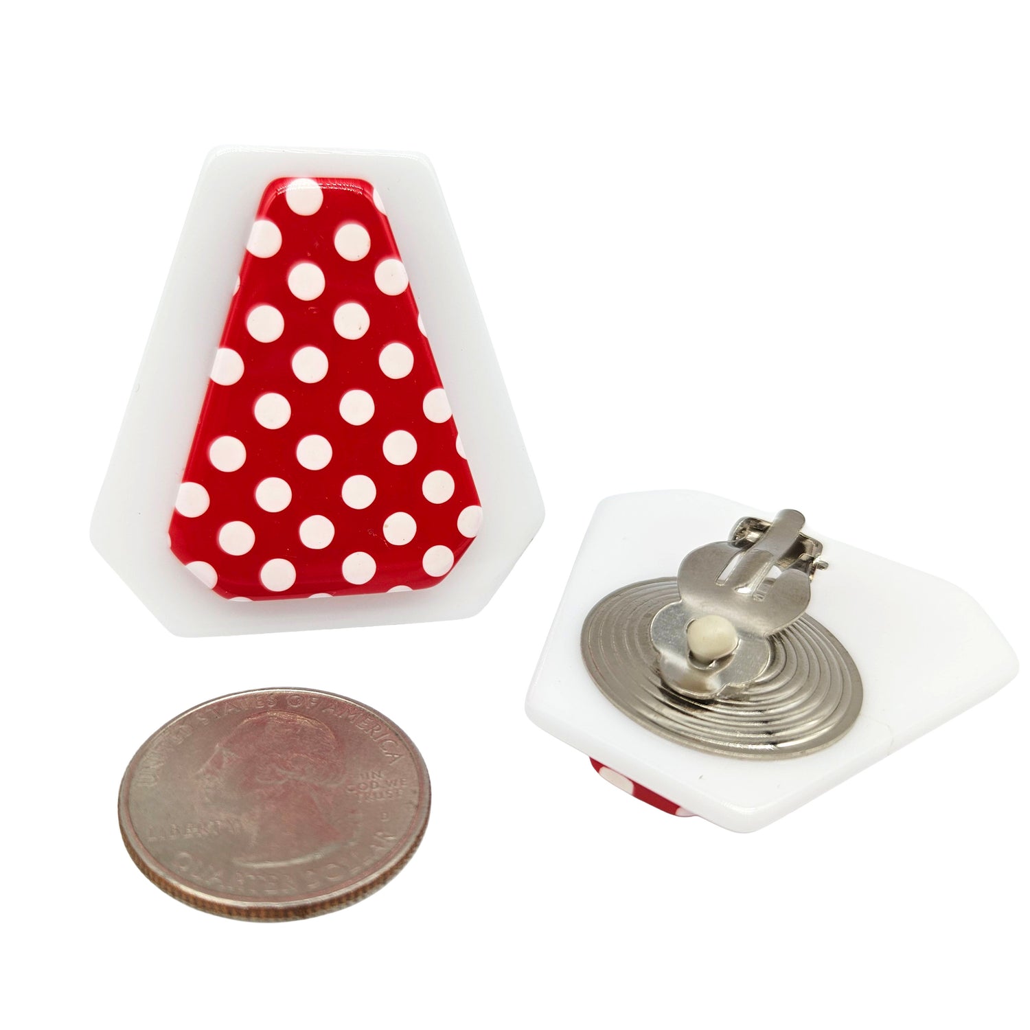 Vintage Archives: Red Polka Dot Trapezoid Clip-On Earrings