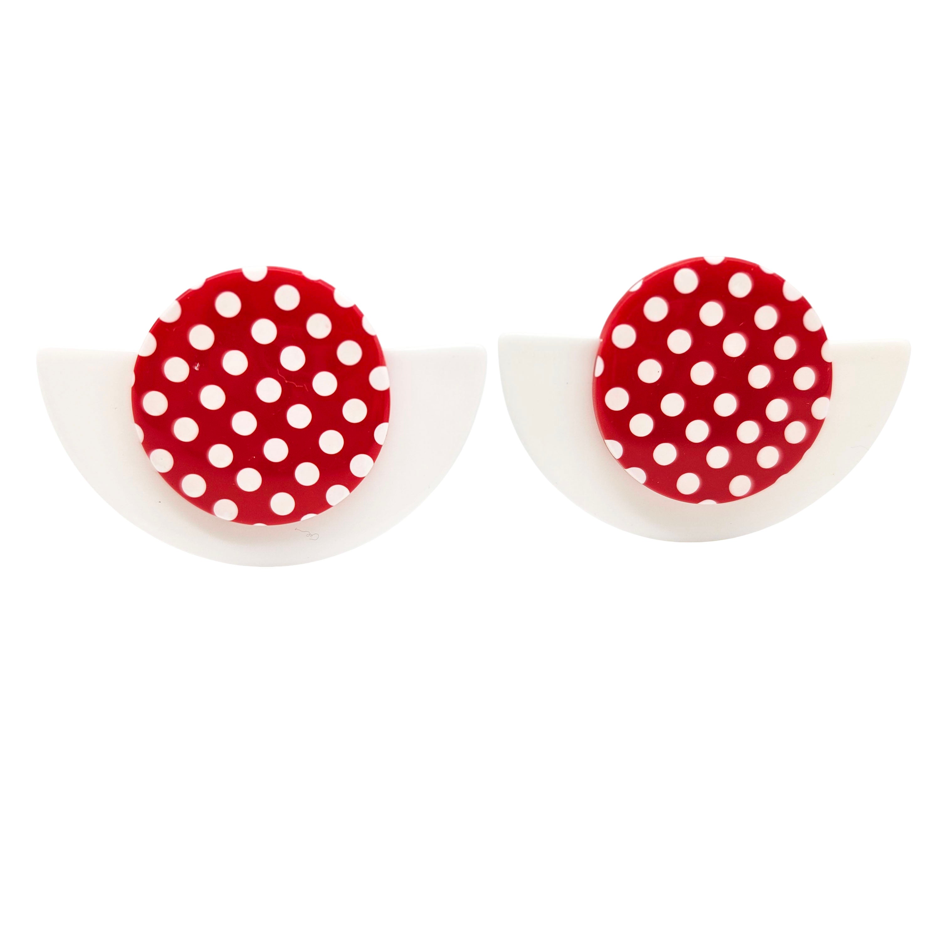 Vintage Archives: Red Polka Dot Half-Circle Clip-On Earrings