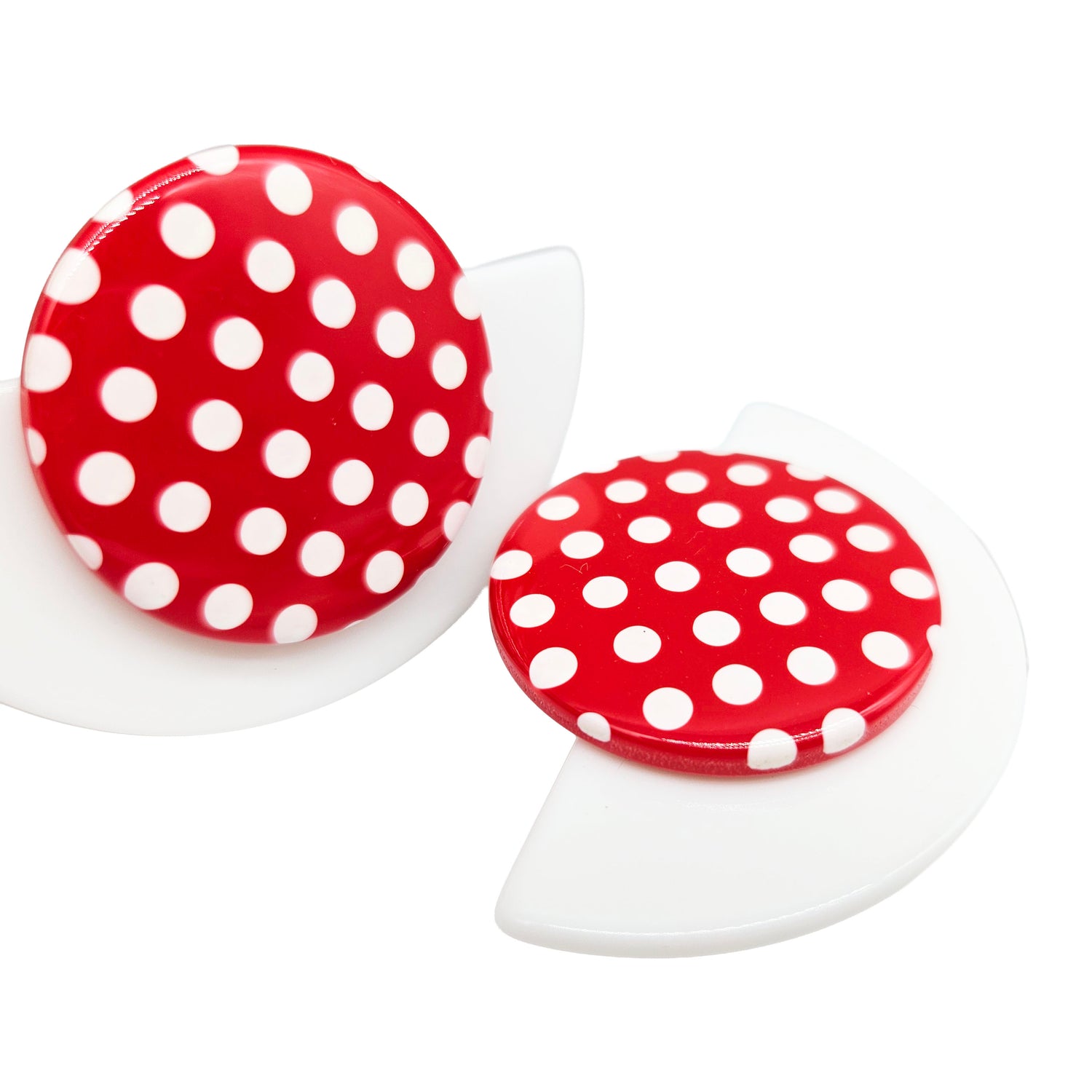 Vintage Archives: Red Polka Dot Half-Circle Clip-On Earrings