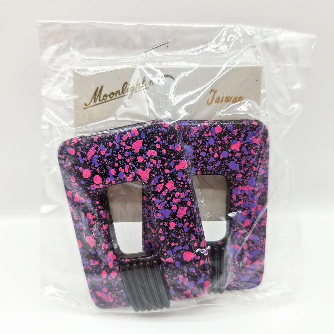 Vintage Archives: Pink &amp; Purple Splatter Rectangle Earrings