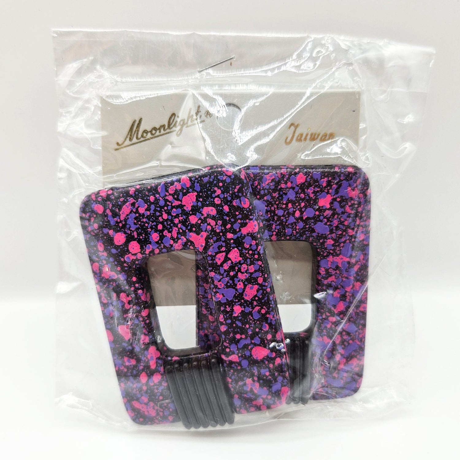 Vintage Archives: Pink &amp; Purple Splatter Rectangle Earrings