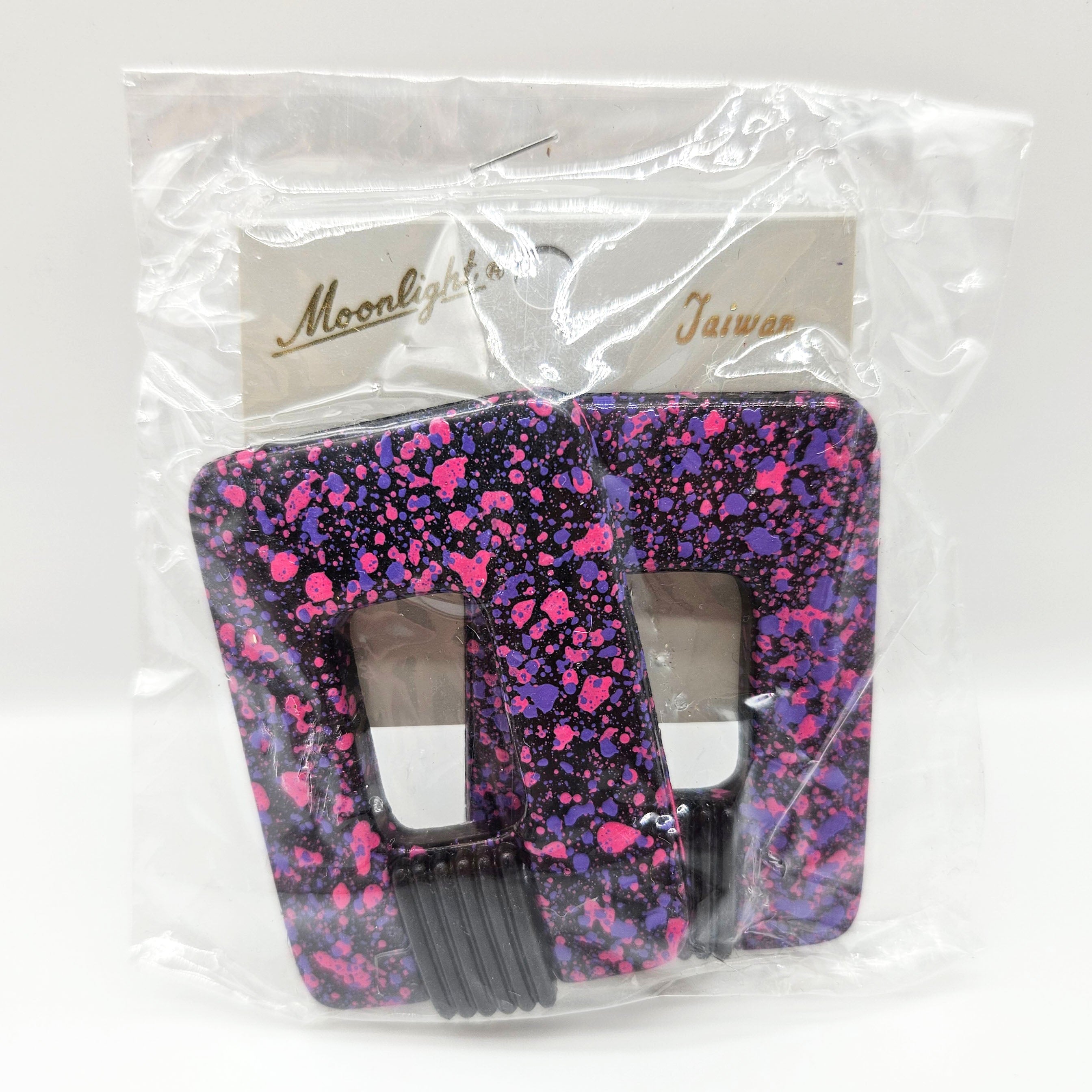 Vintage Archives: Pink &amp; Purple Splatter Rectangle Earrings