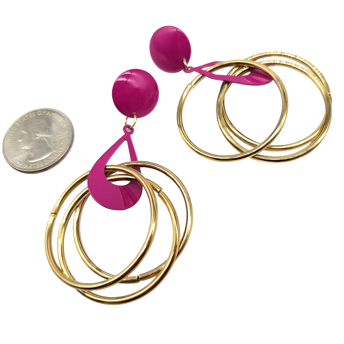 Vintage Archives: Magenta &amp; Gold Triple Hoop Earrings