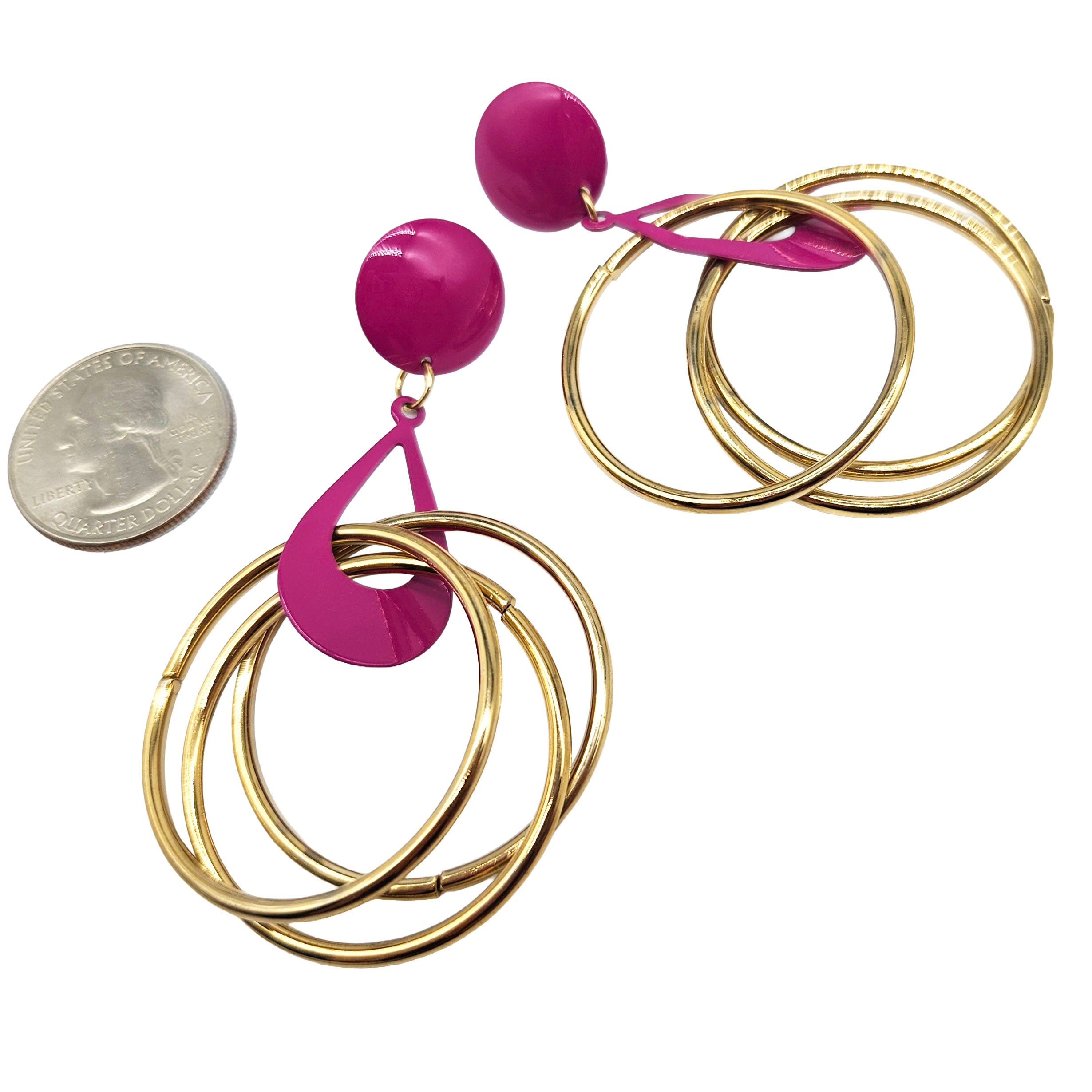 Vintage Archives: Magenta &amp; Gold Triple Hoop Earrings