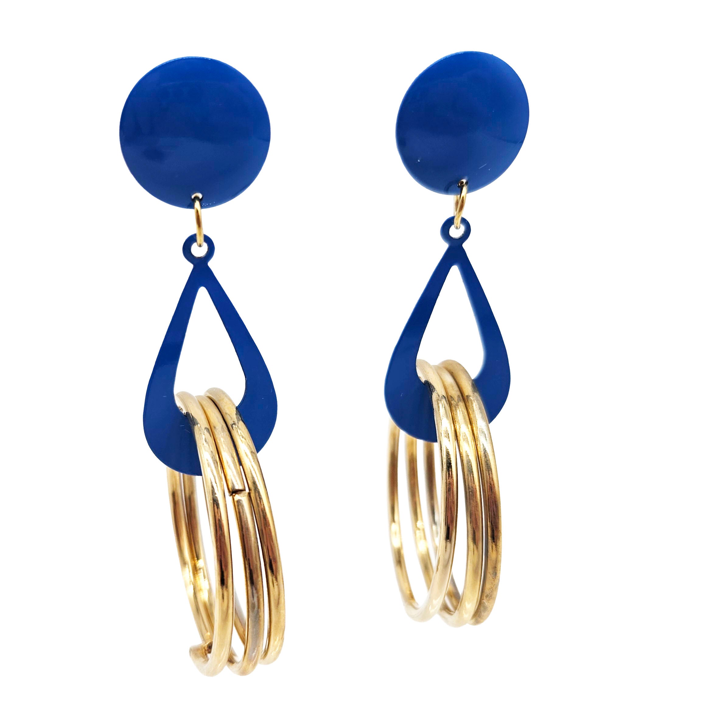 Vintage Archives: Blue &amp; Gold Triple Hoop Earrings