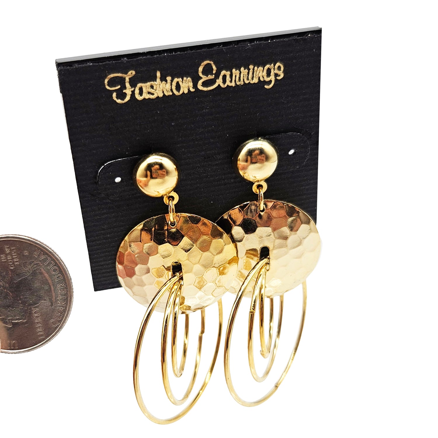 Vintage Archives: Hammered Gold Triple Hoop Drop Earrings