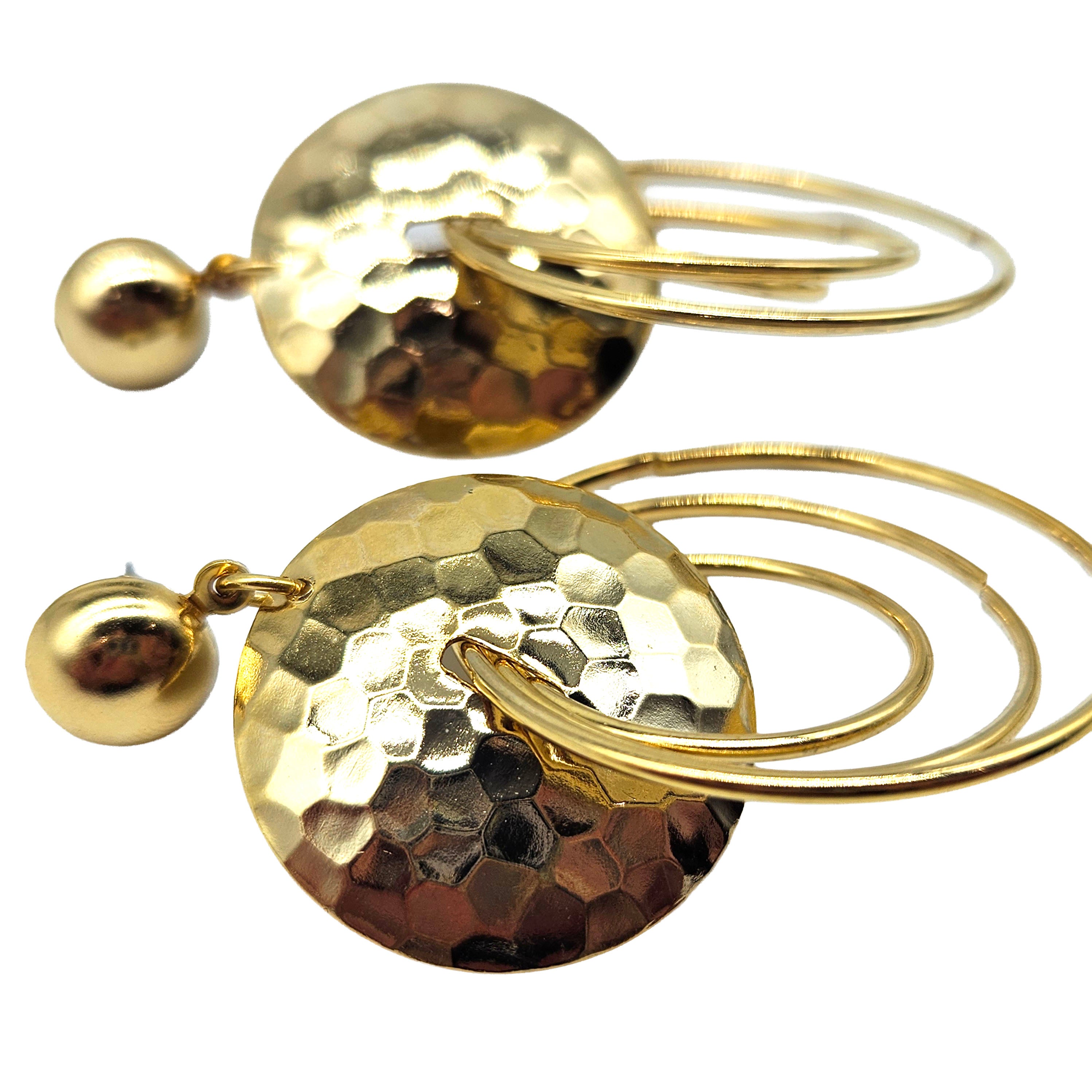 Vintage Archives: Hammered Gold Triple Hoop Drop Earrings