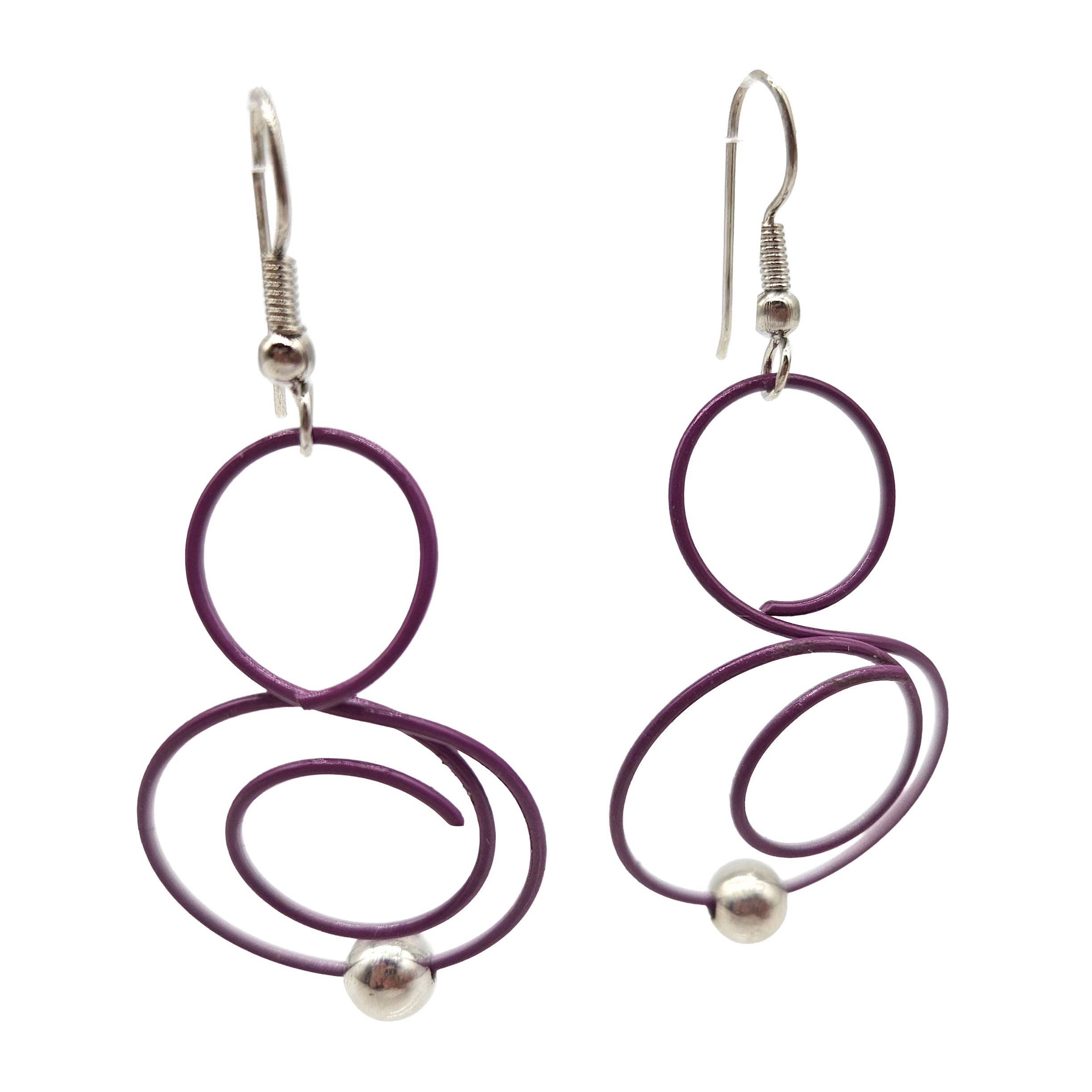 Vintage Archives: Purple Sculptural Spiral Wire Drop Earrings