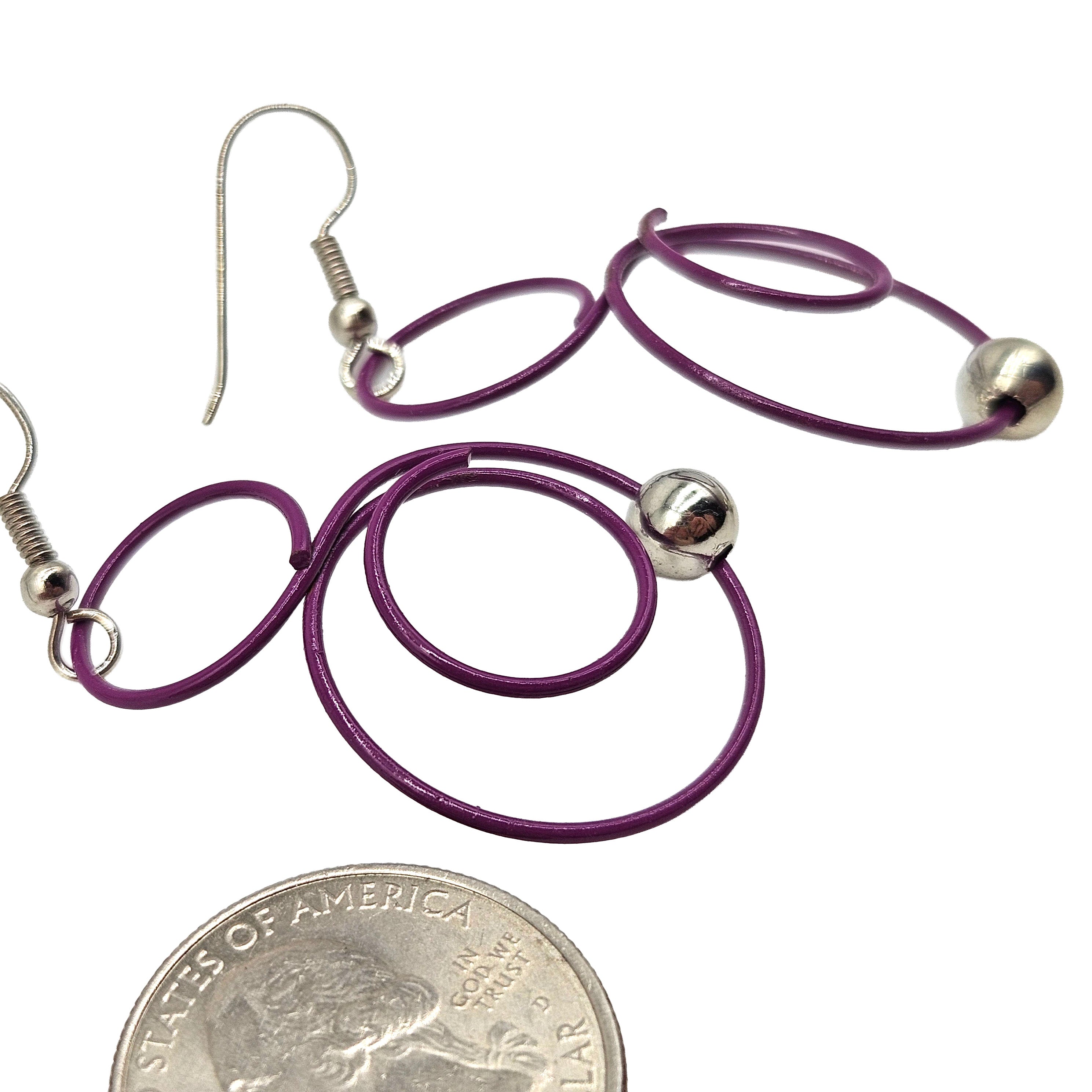 Vintage Archives: Purple Sculptural Spiral Wire Drop Earrings