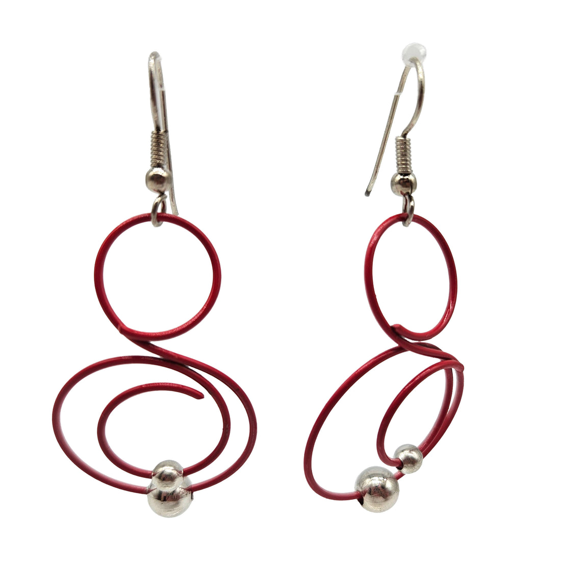 Vintage Archives: Red Sculptural Spiral Wire Drop Earrings