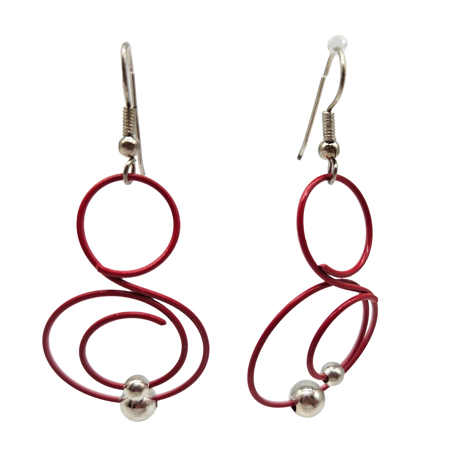 Vintage Archives: Red Sculptural Spiral Wire Drop Earrings