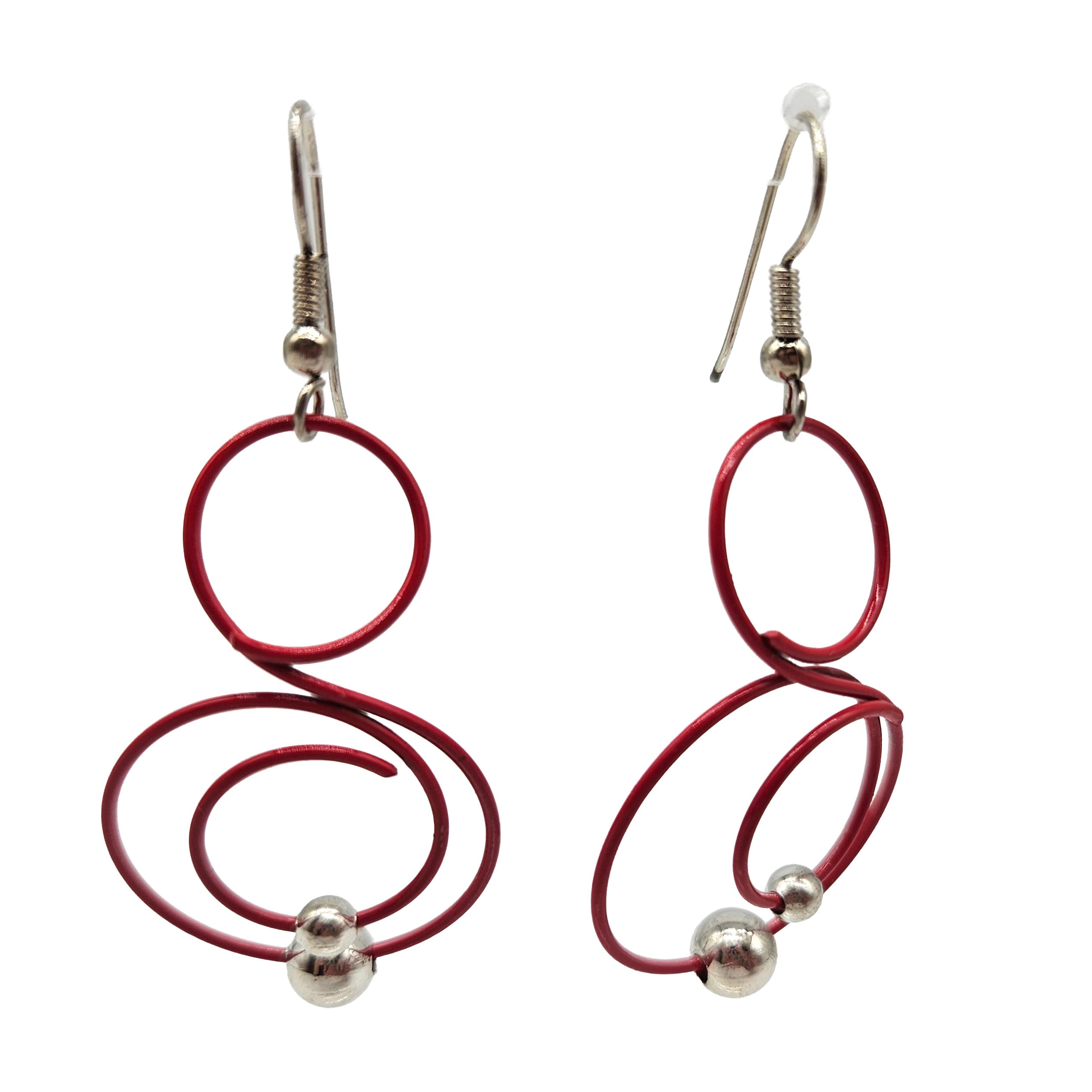 Vintage Archives: Red Sculptural Spiral Wire Drop Earrings