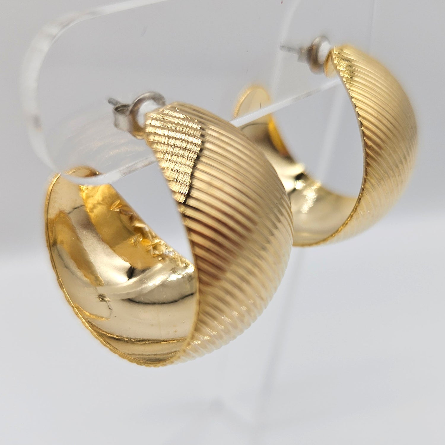 Vintage Archives: Ridged Gold Domed Hoop Earrings