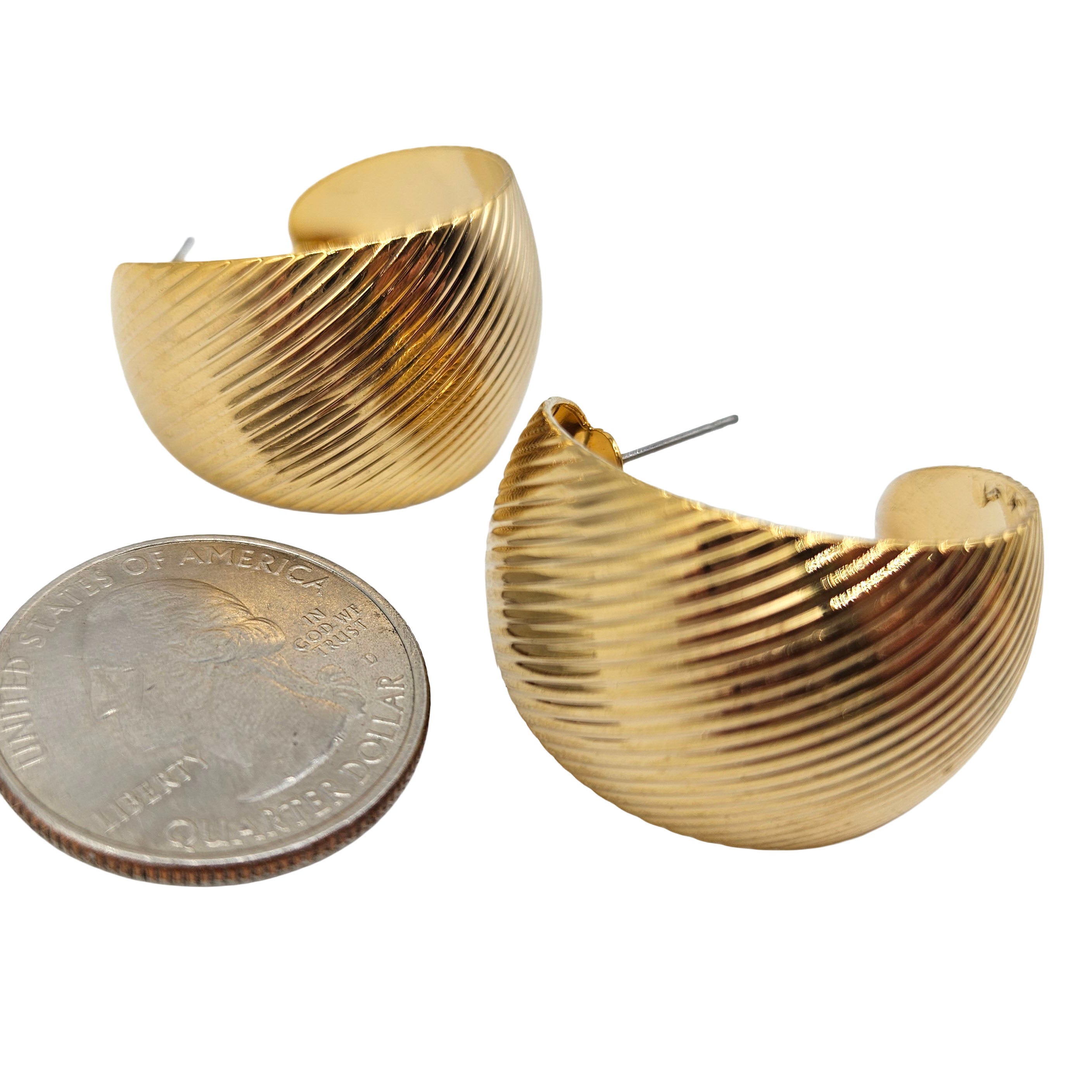 Vintage Archives: Ridged Gold Domed Hoop Earrings