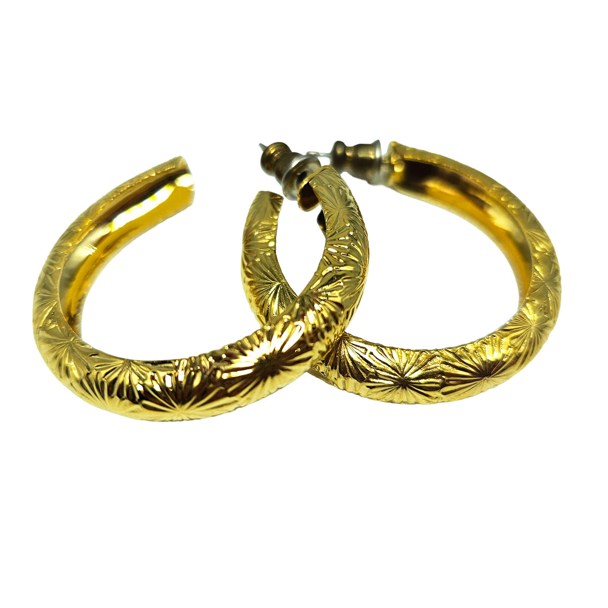 Vintage Archives: Star Etched Gold Hoop Earrings