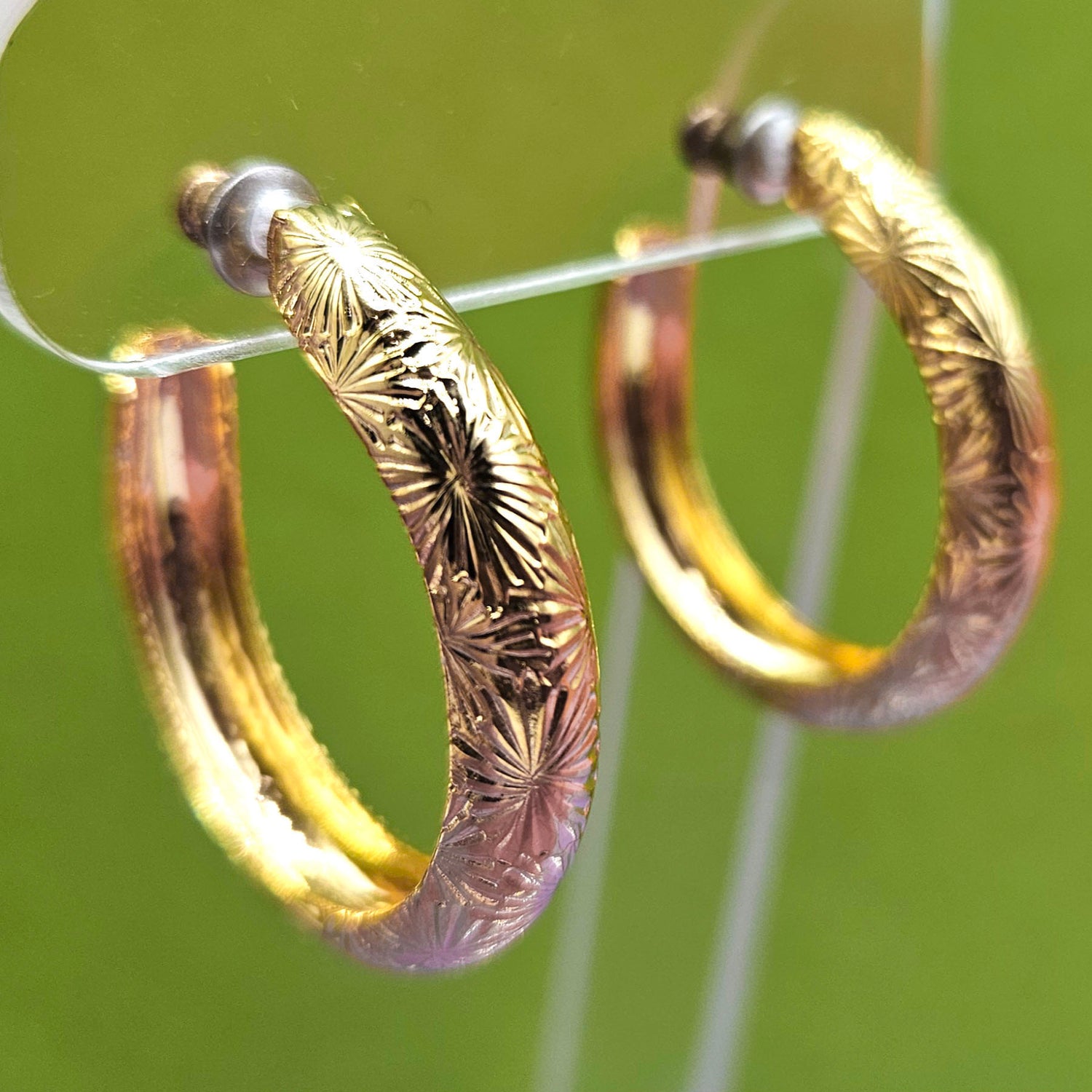 Vintage Archives: Star Etched Gold Hoop Earrings