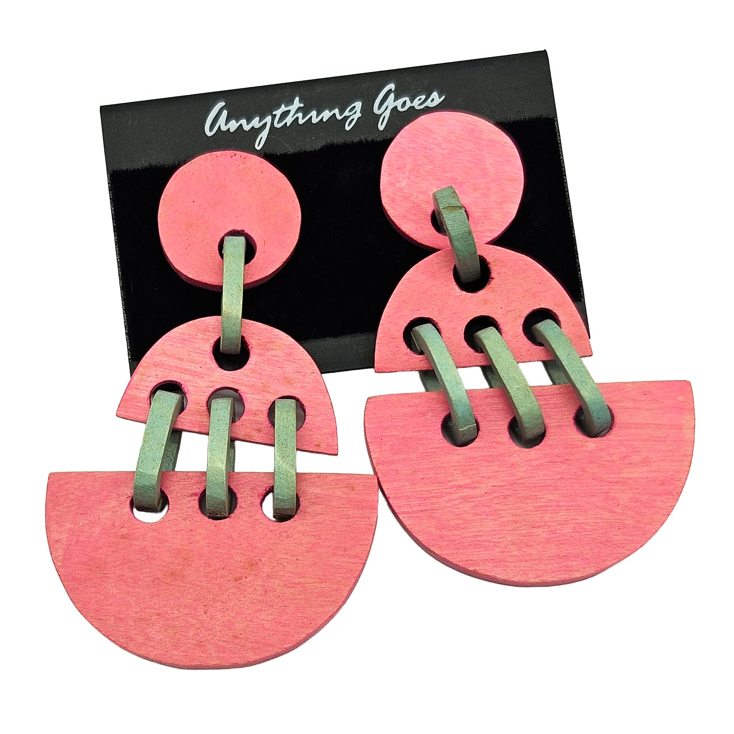 Vintage Archives: Pink &amp; Sage Geometric Wood Earrings