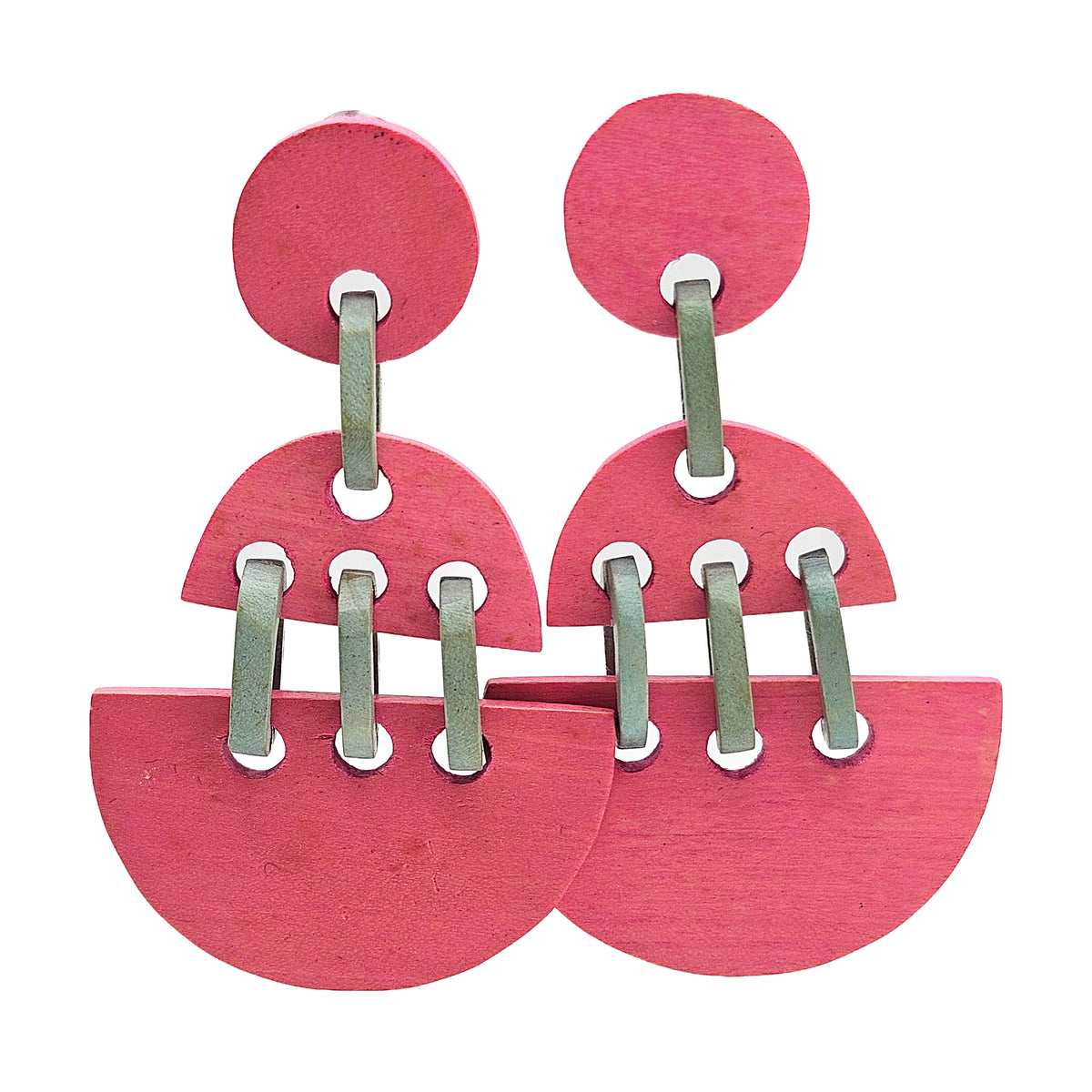 Vintage Archives: Pink &amp; Sage Geometric Wood Earrings