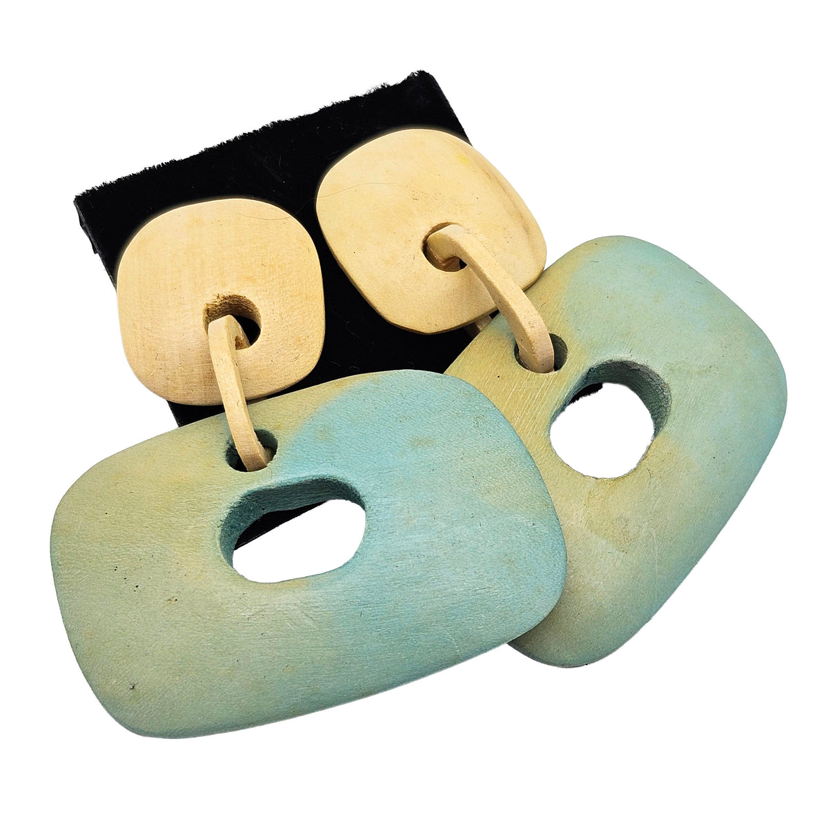 Vintage Archives: Seafoam Geometric Wood Earrings