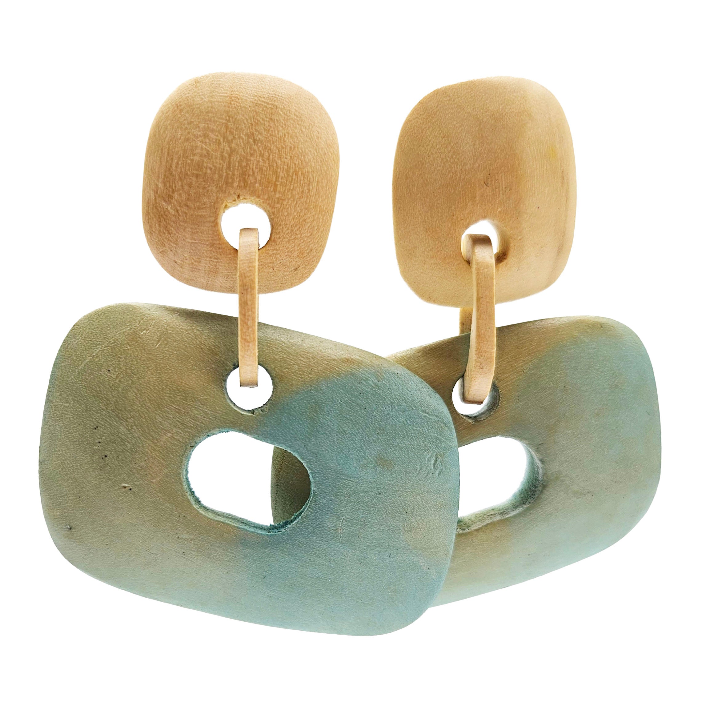 Vintage Archives: Seafoam Geometric Wood Earrings