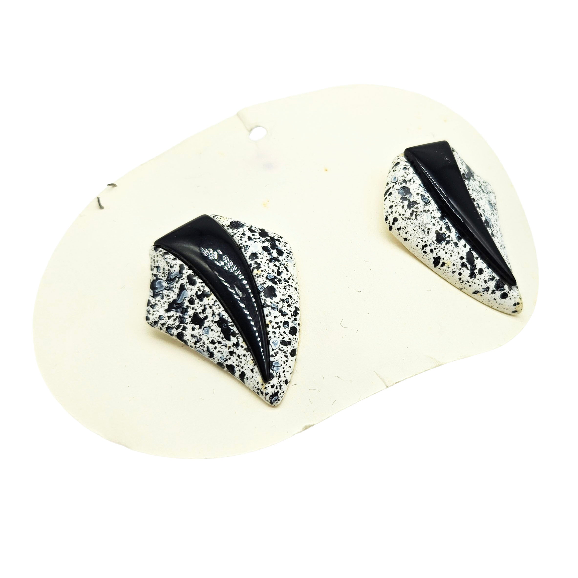 Black: Vintage Archives: Black &amp; White Speckled Swoop Clip On Earrings