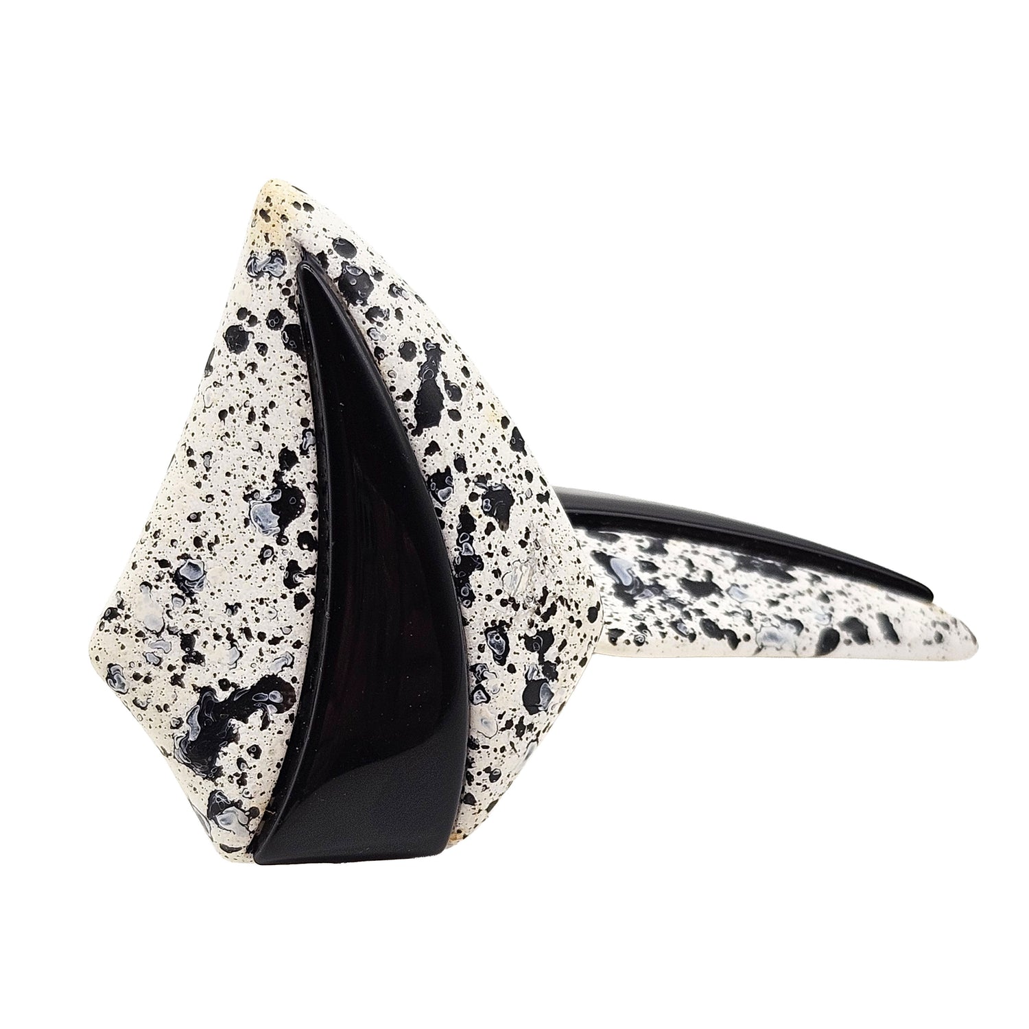 Black: Vintage Archives: Black &amp; White Speckled Swoop Clip On Earrings