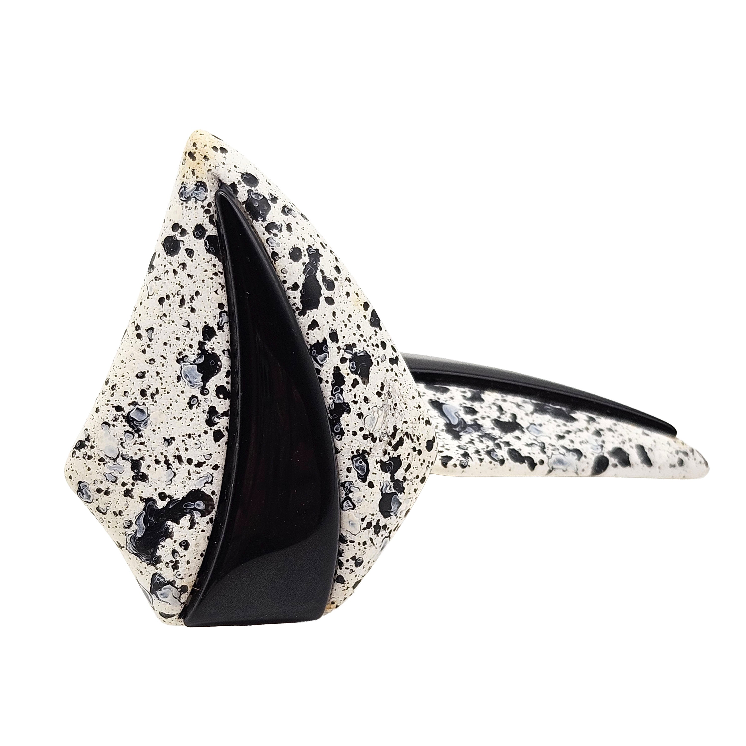 Black: Vintage Archives: Black &amp; White Speckled Swoop Clip On Earrings